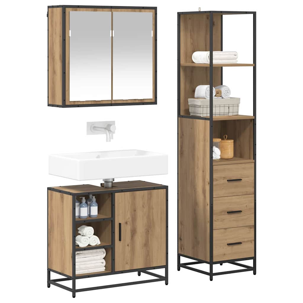 Ensemble de mobilier de salle de bain 3 pc Chêne artisanal