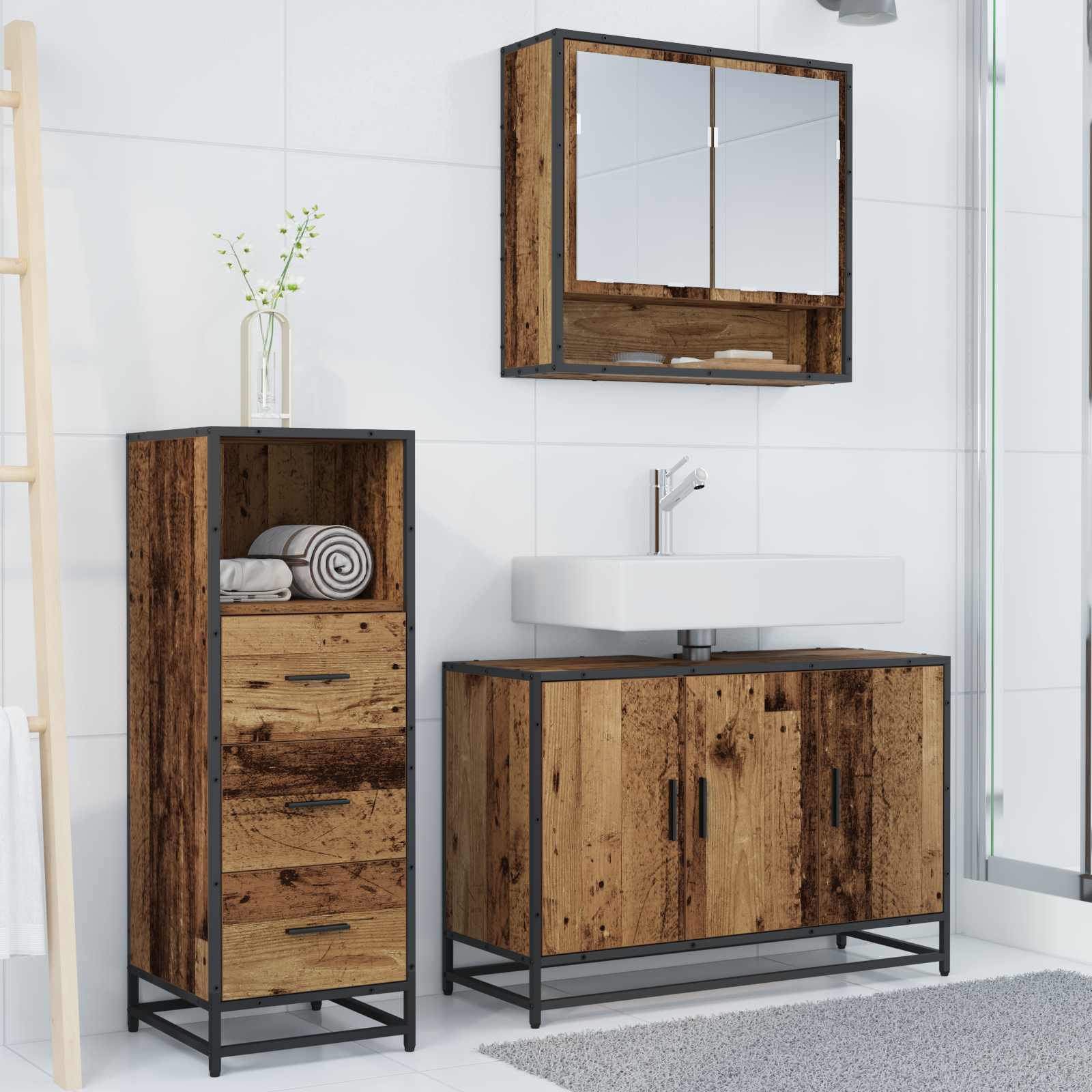 Ensemble de mobilier de salle de bain 3 pièces Bois Ancien