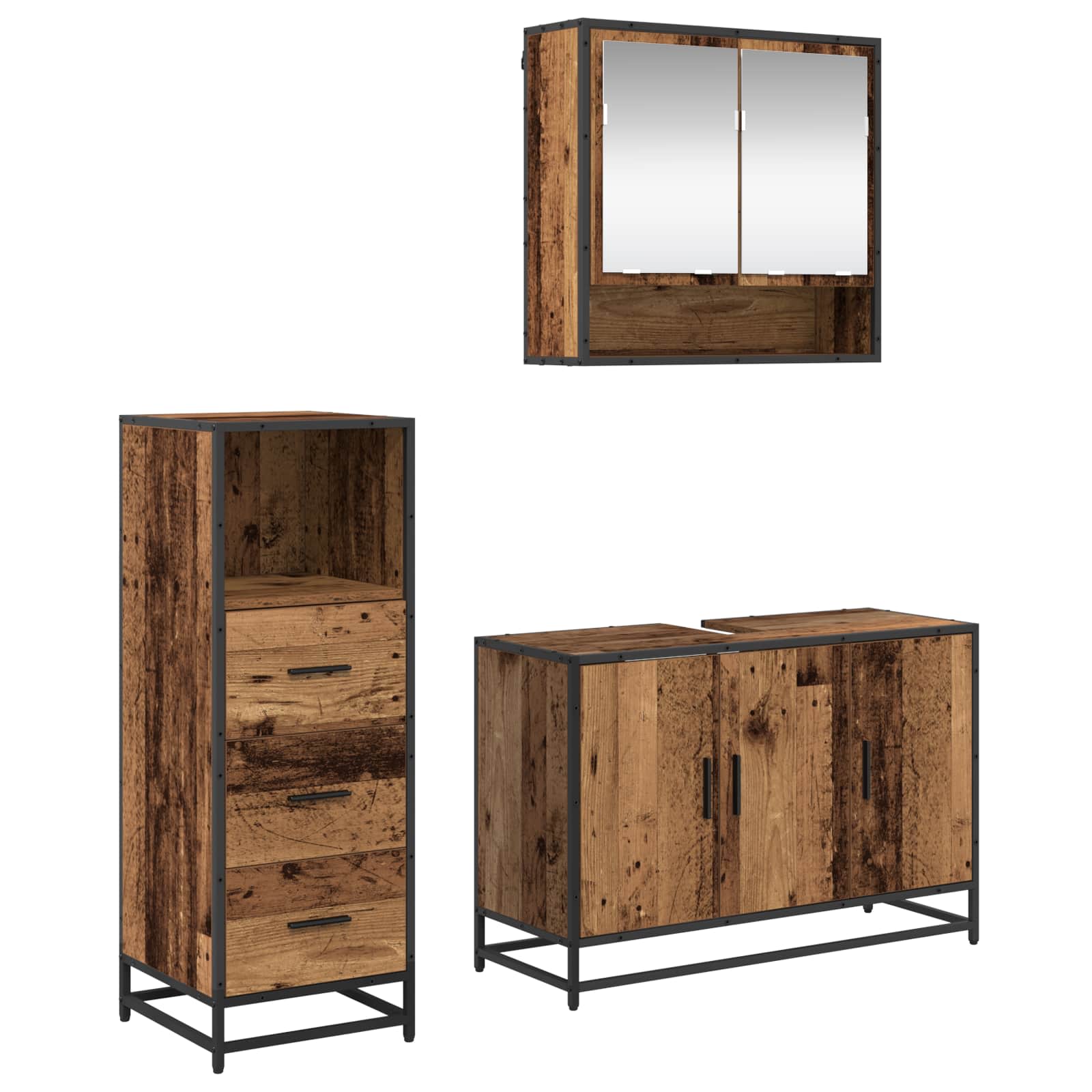Ensemble de mobilier de salle de bain 3 pièces Bois Ancien