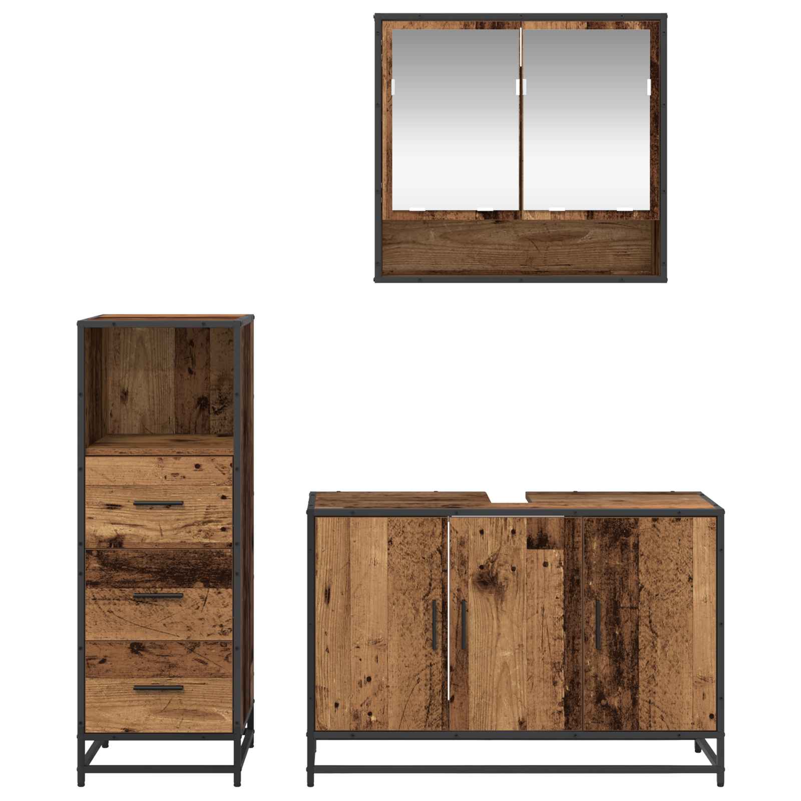 Ensemble de mobilier de salle de bain 3 pièces Bois Ancien