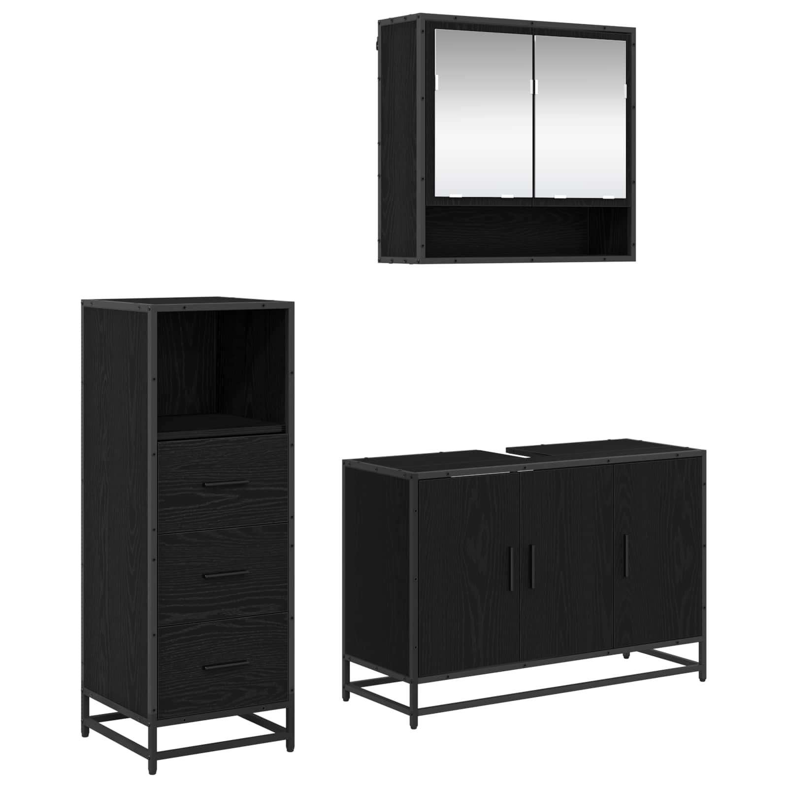 Ensemble de mobilier de salle de bain 3 pièces Chêne noir