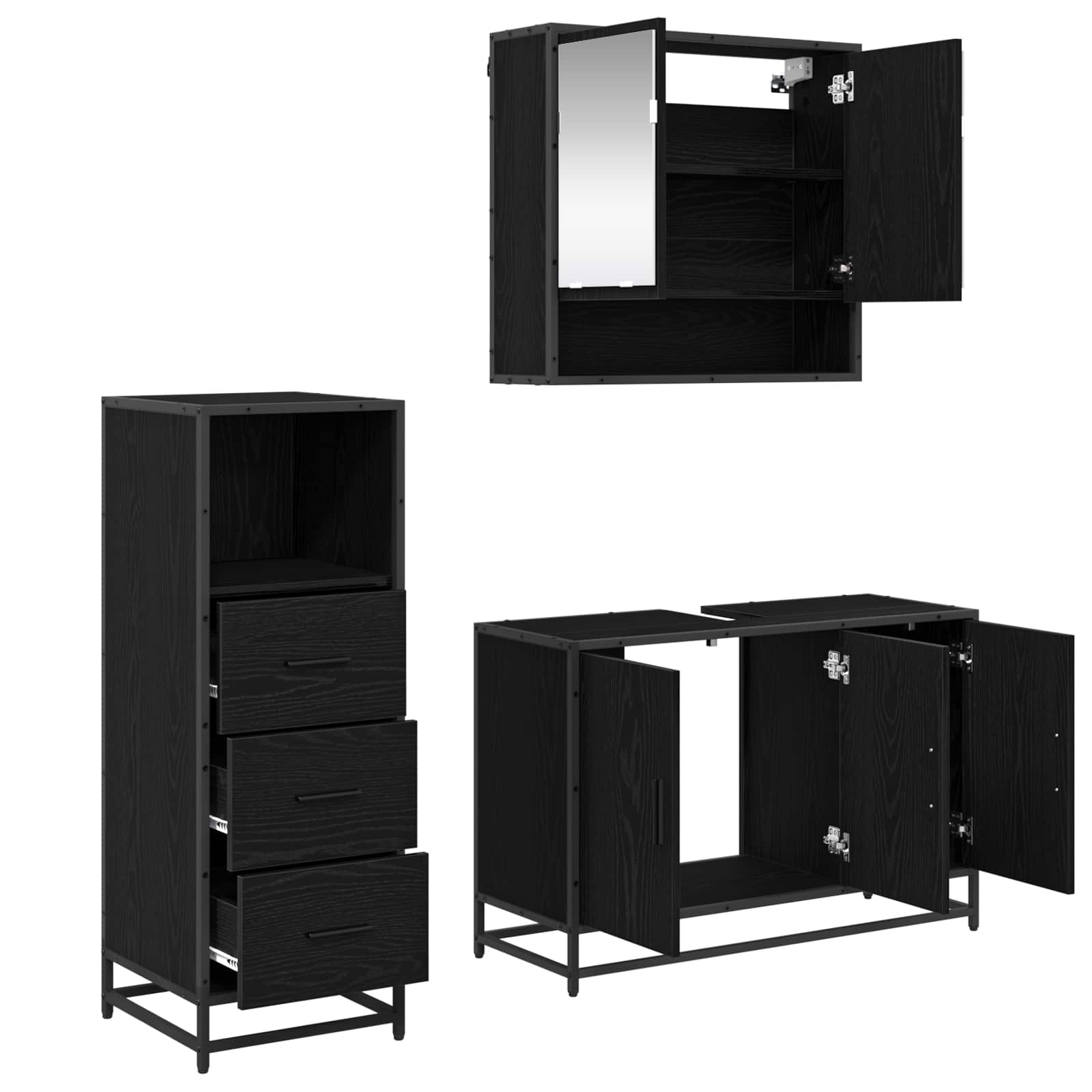 Ensemble de mobilier de salle de bain 3 pièces Chêne noir