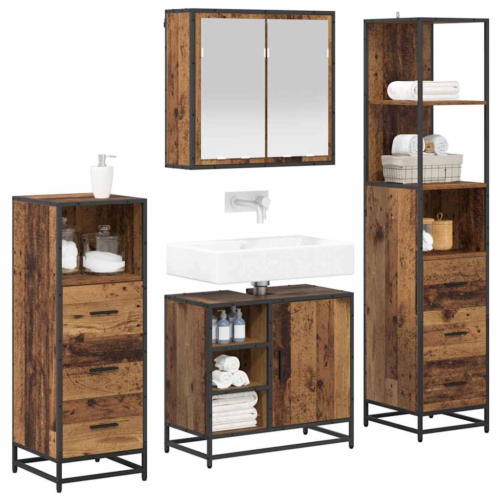 Ensemble de mobilier de salle de bain 4 pc Bois Ancien