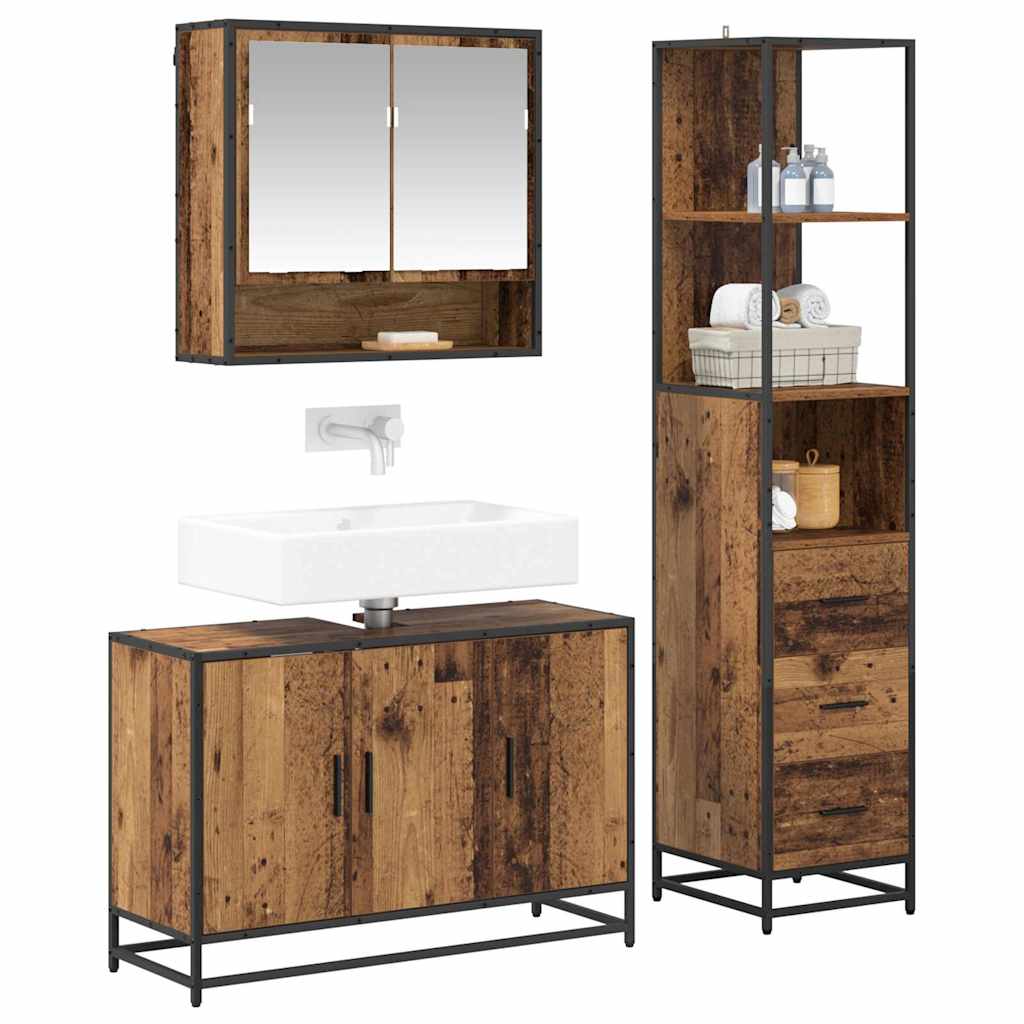 Ensemble de mobilier de salle de bain 3 pc Bois Ancien