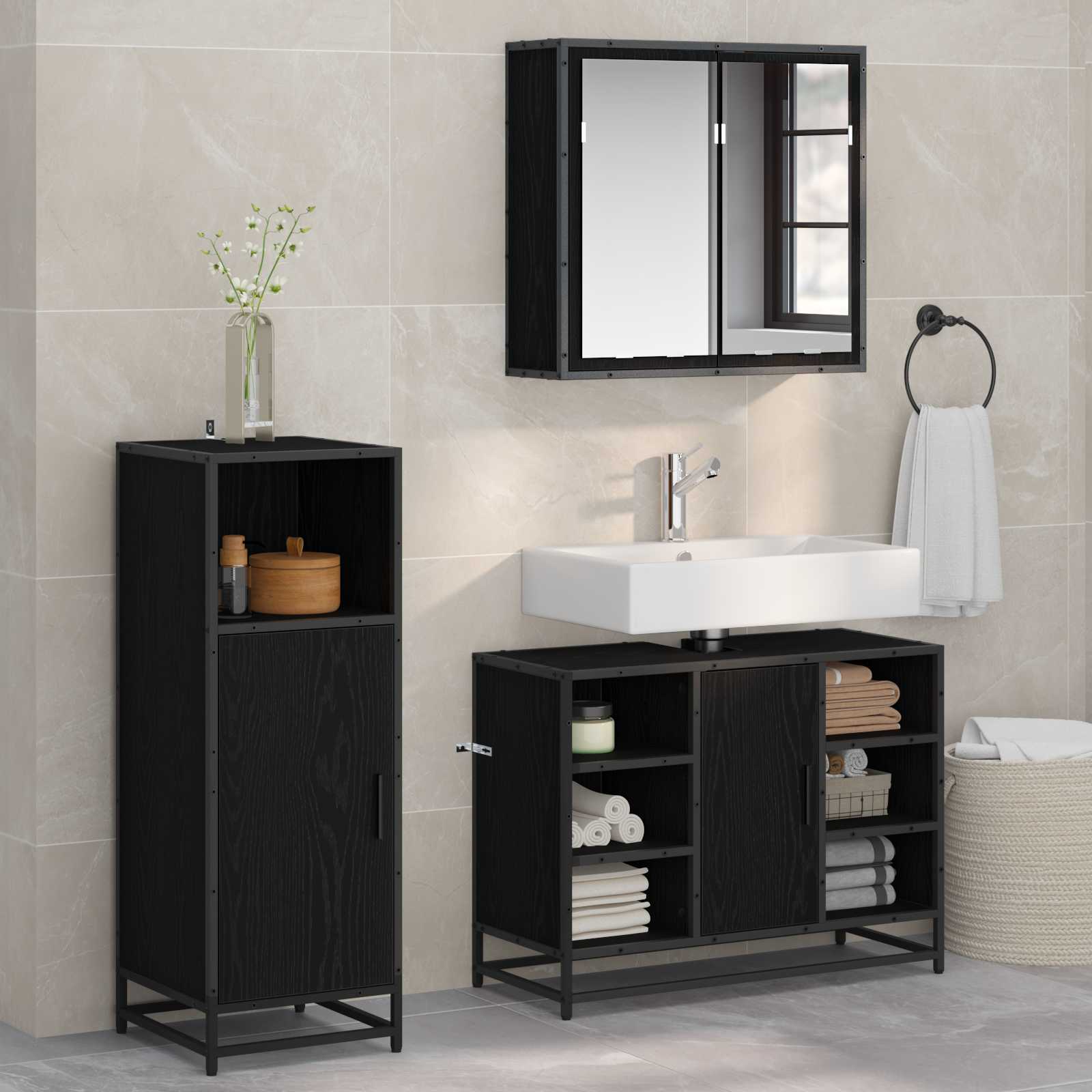 Ensemble de mobilier de salle de bain 3 pc Chêne noir