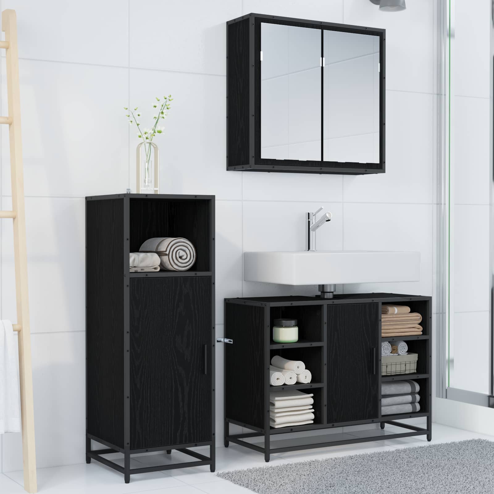Ensemble de mobilier de salle de bain 3 pc Chêne noir
