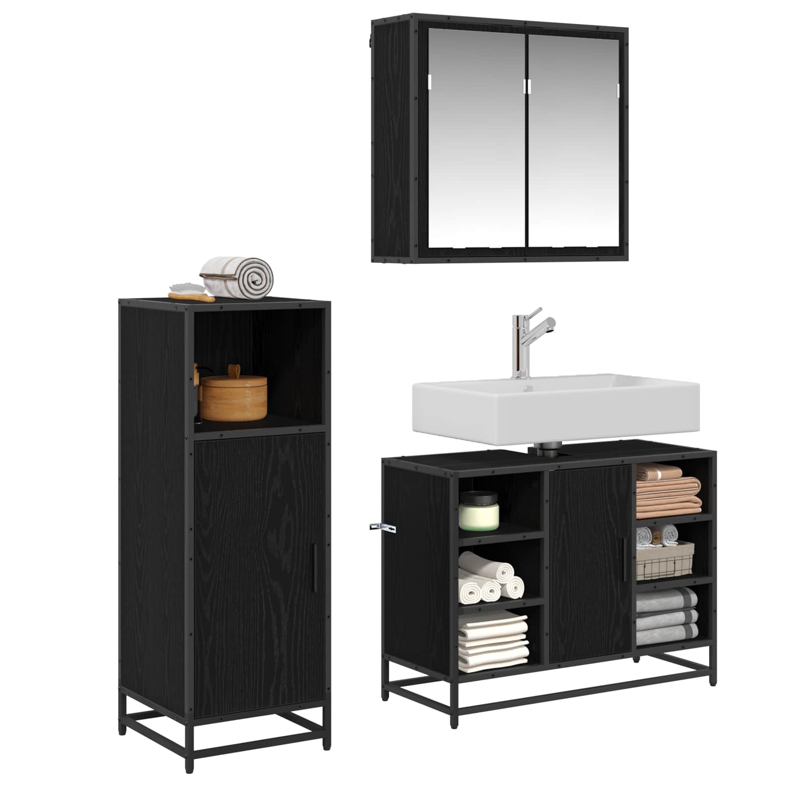 Ensemble de mobilier de salle de bain 3 pc Chêne noir
