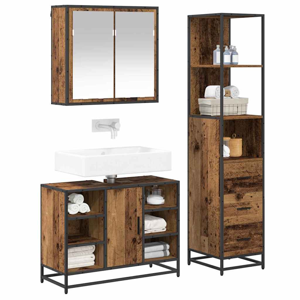 Ensemble de mobilier de salle de bain 3 pc Bois Ancien