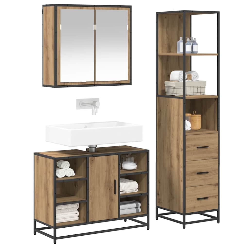 Ensemble de mobilier de salle de bain 3 pc Chêne artisanal