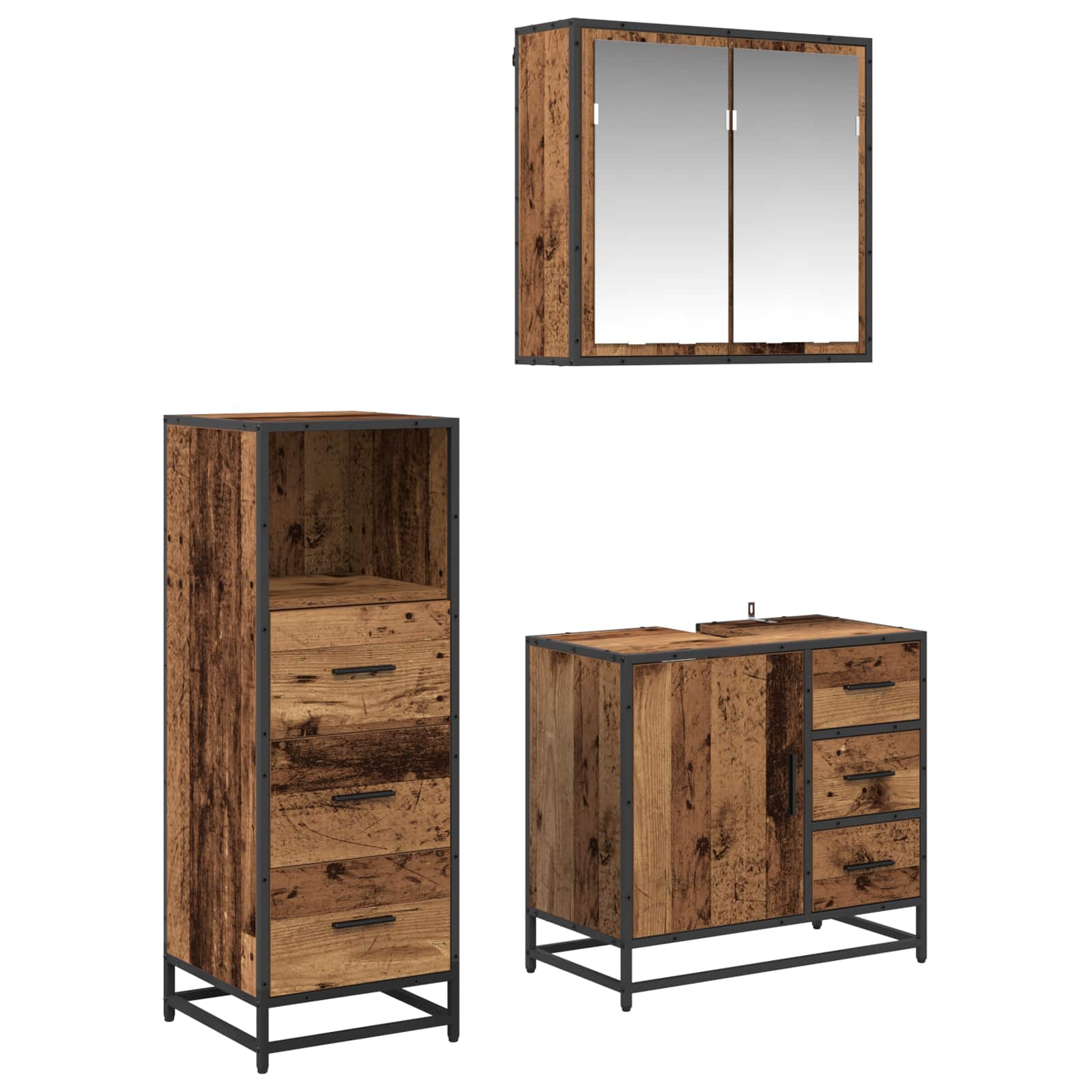 Ensemble de mobilier de salle de bain 3 pc Bois Ancien