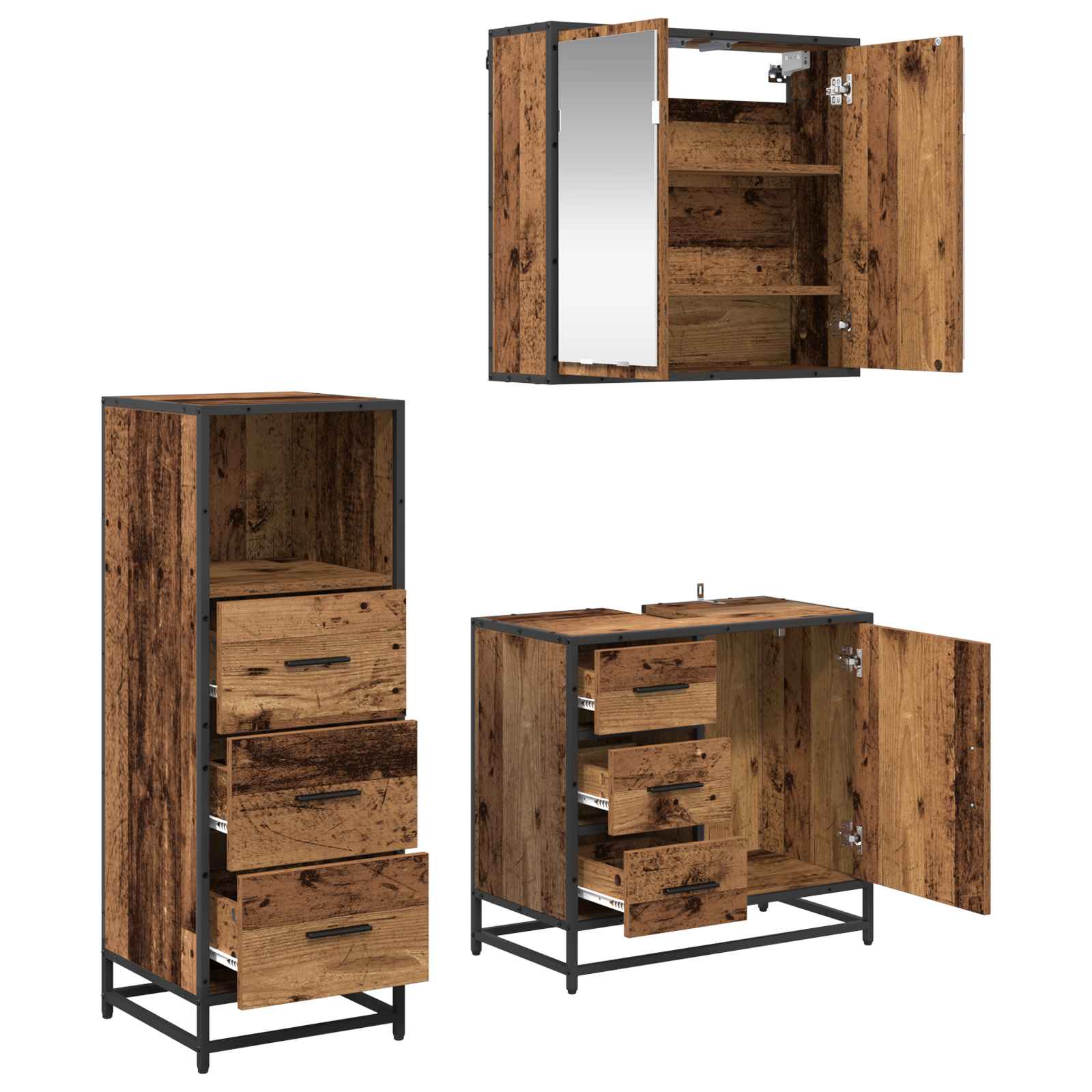 Ensemble de mobilier de salle de bain 3 pc Bois Ancien