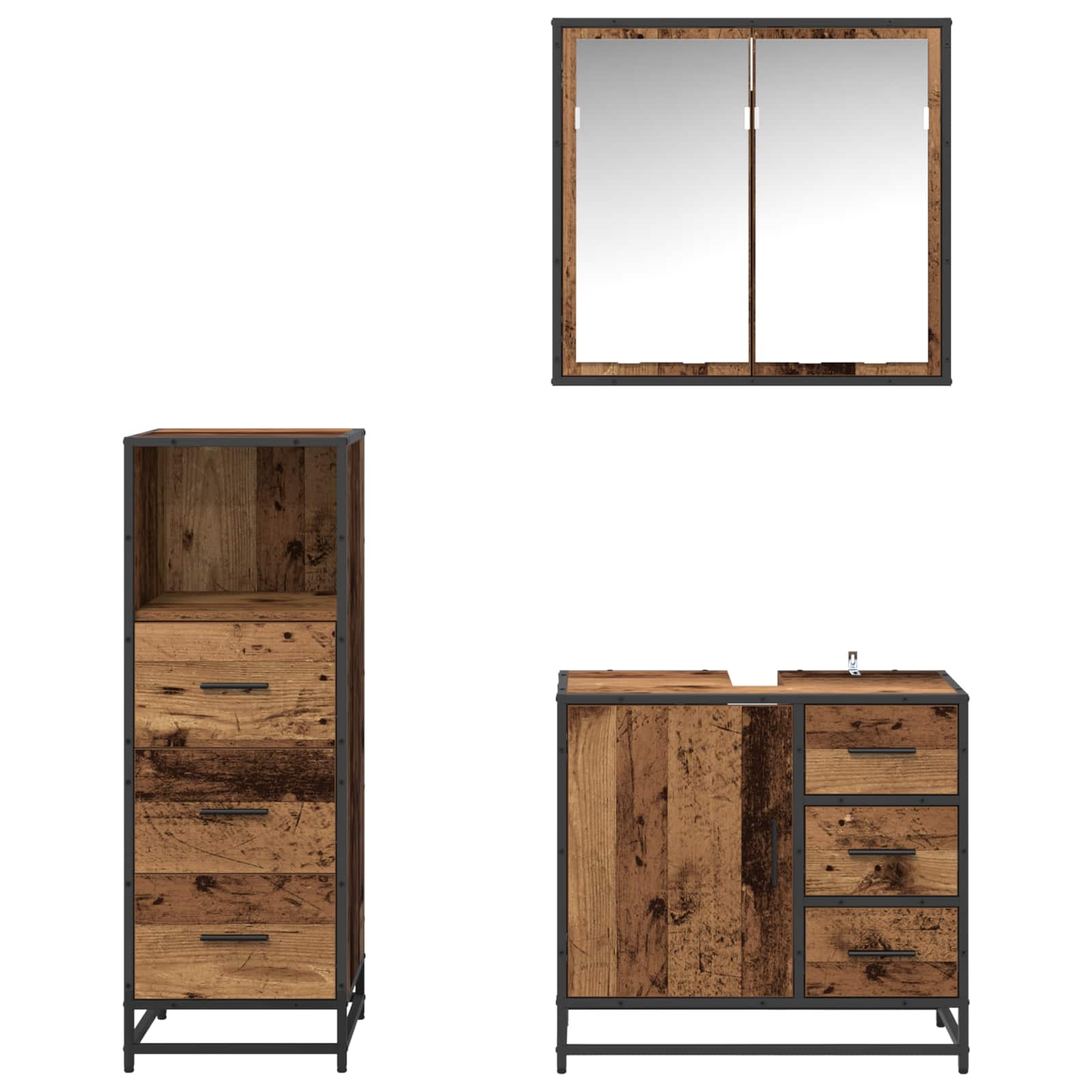 Ensemble de mobilier de salle de bain 3 pc Bois Ancien