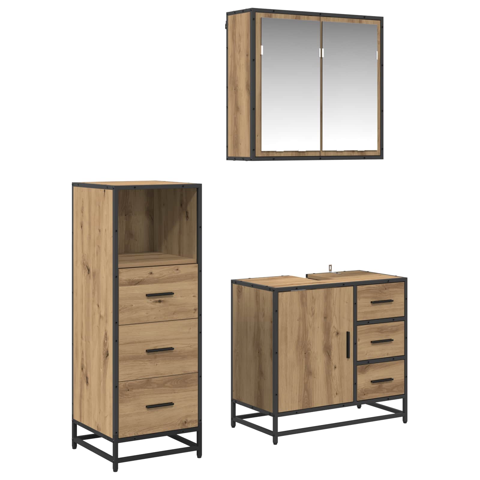 Ensemble de mobilier de salle de bain 3 pc Chêne artisanal