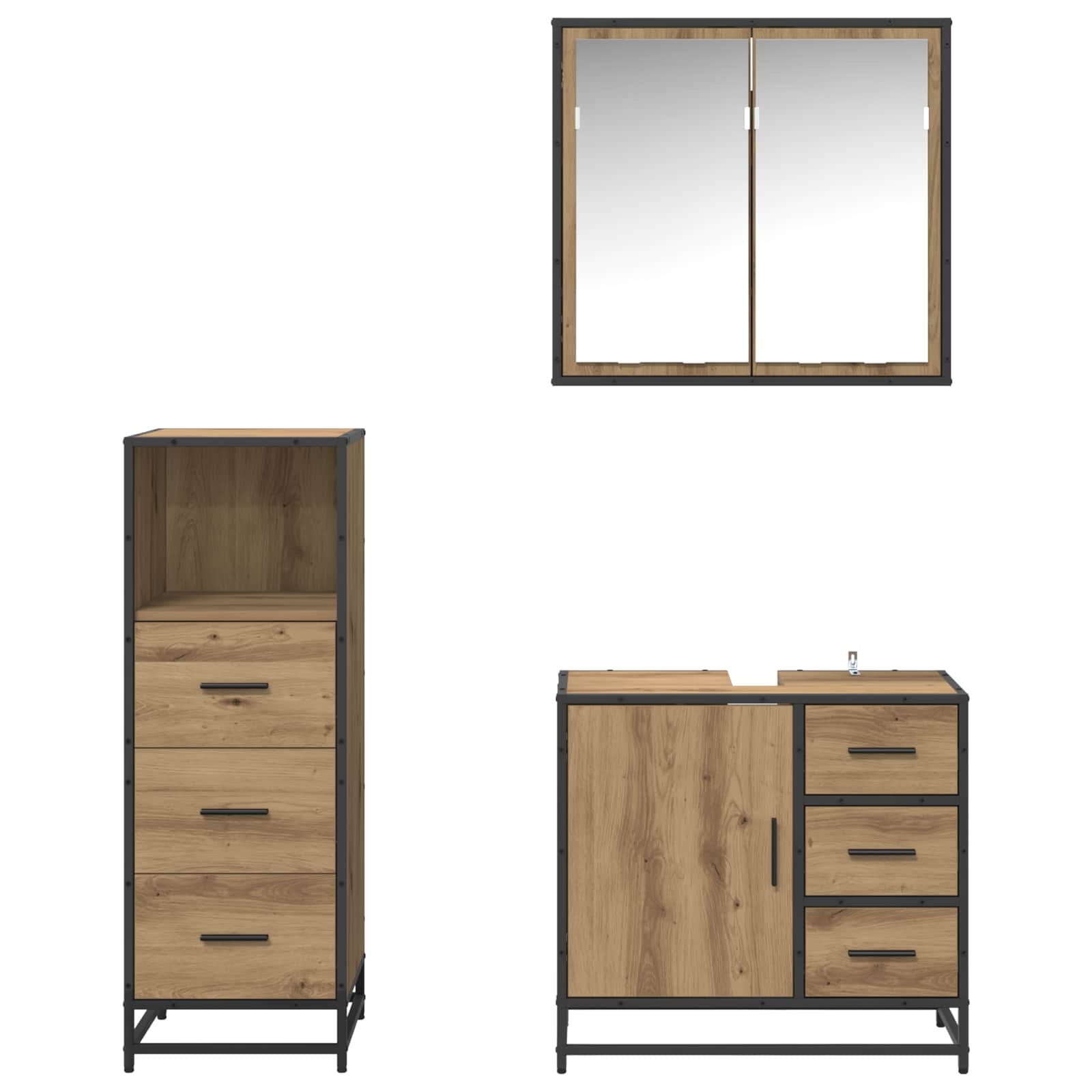 Ensemble de mobilier de salle de bain 3 pc Chêne artisanal