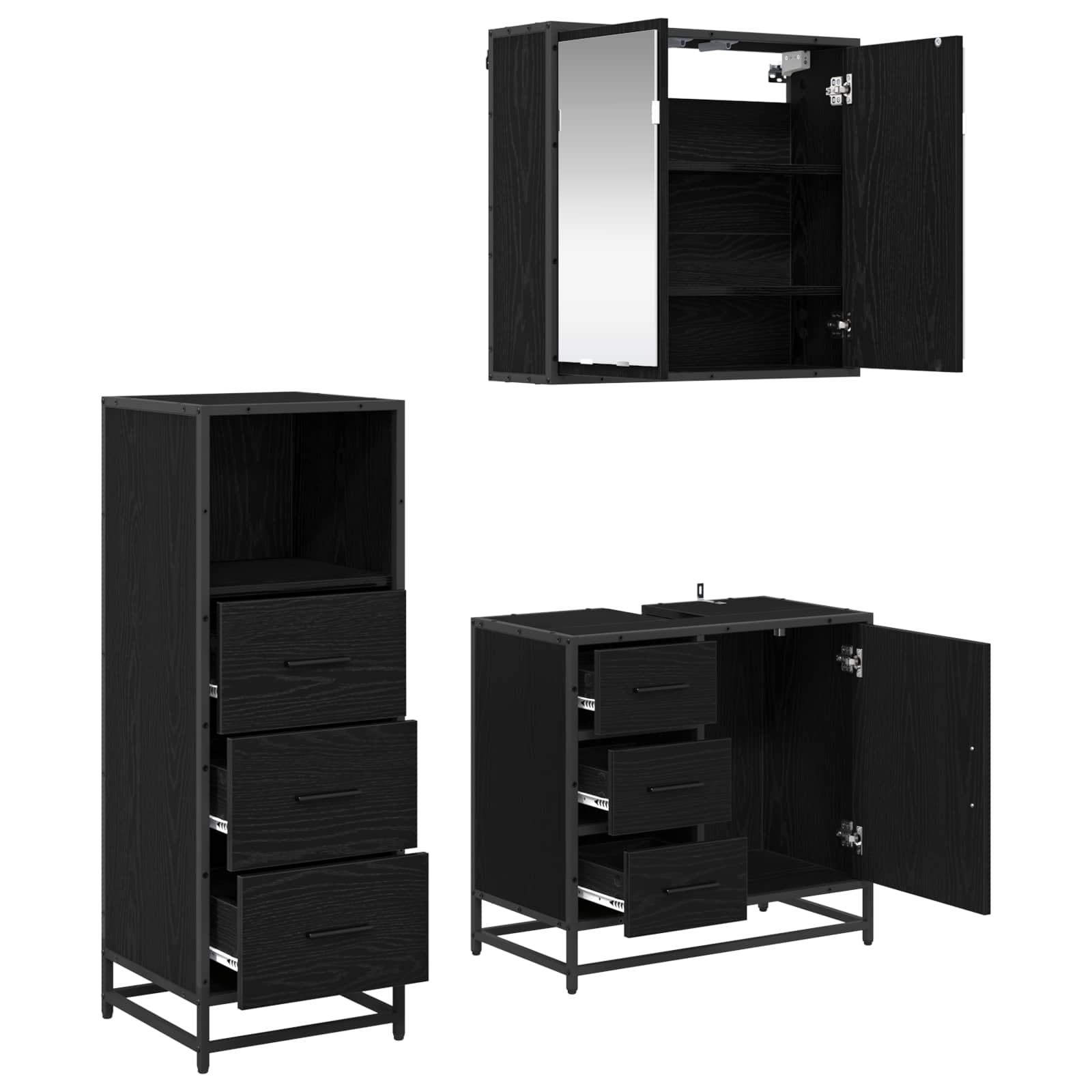 Ensemble de mobilier de salle de bain 3 pc Chêne noir