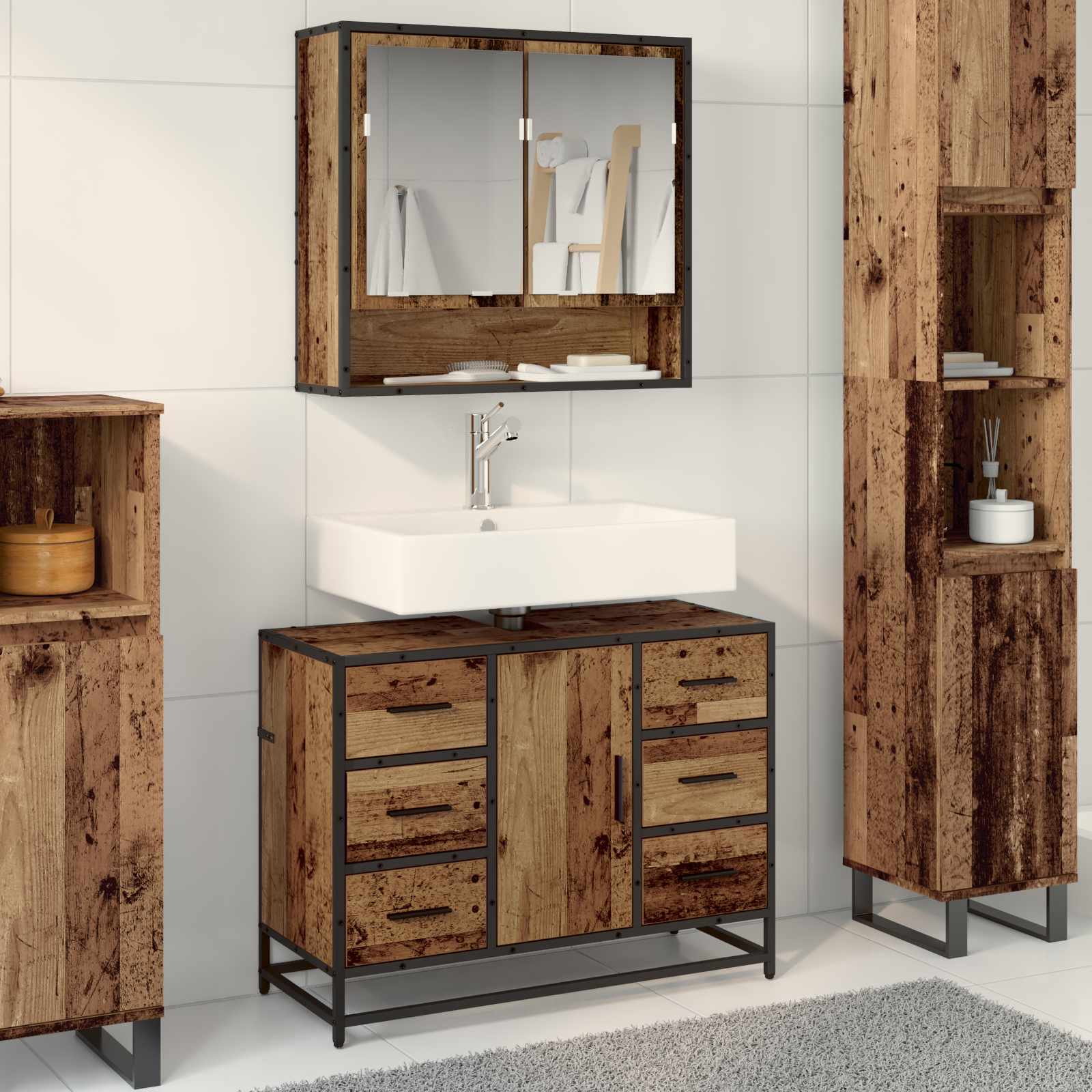 Ensemble de mobilier de salle de bain 2 pc Bois Ancien