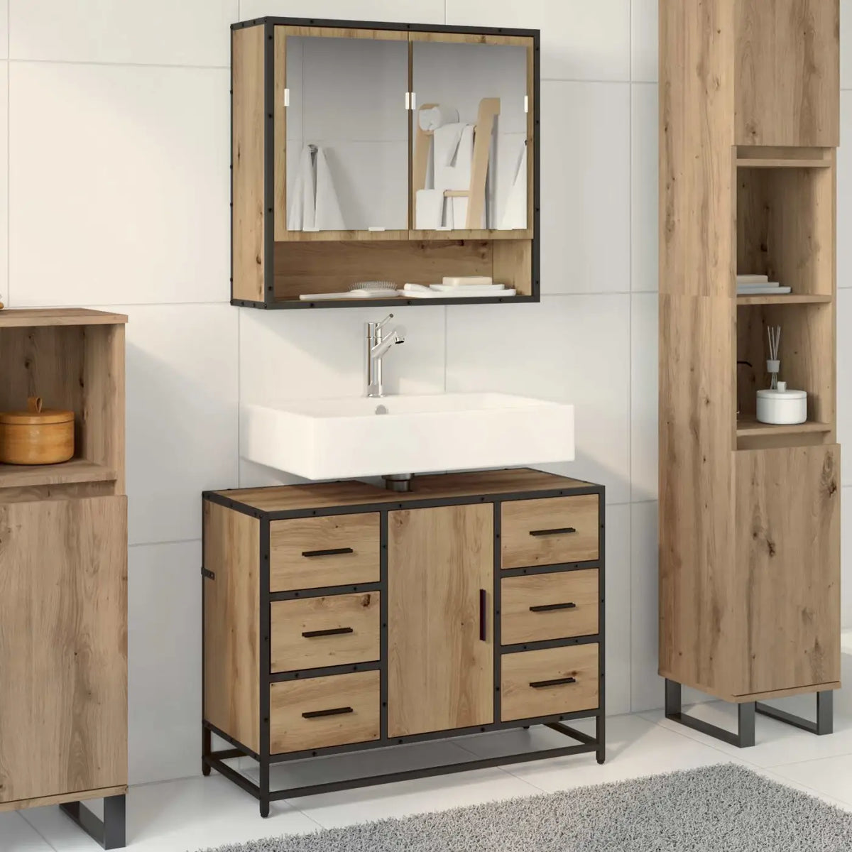 Ensemble de mobilier de salle de bain 2 pc Chêne artisanal - XIOS