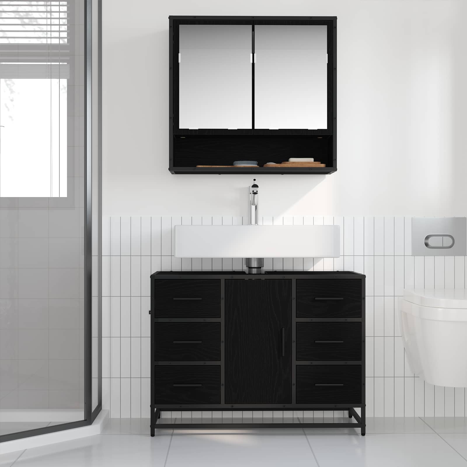 Ensemble de mobilier de salle de bain 2 pc Chêne noir