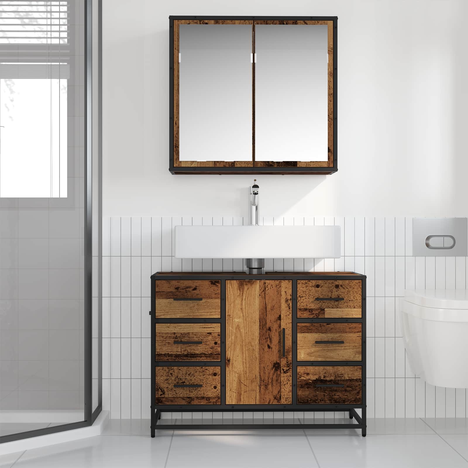 Ensemble de mobilier de salle de bain 2 pc Bois Ancien