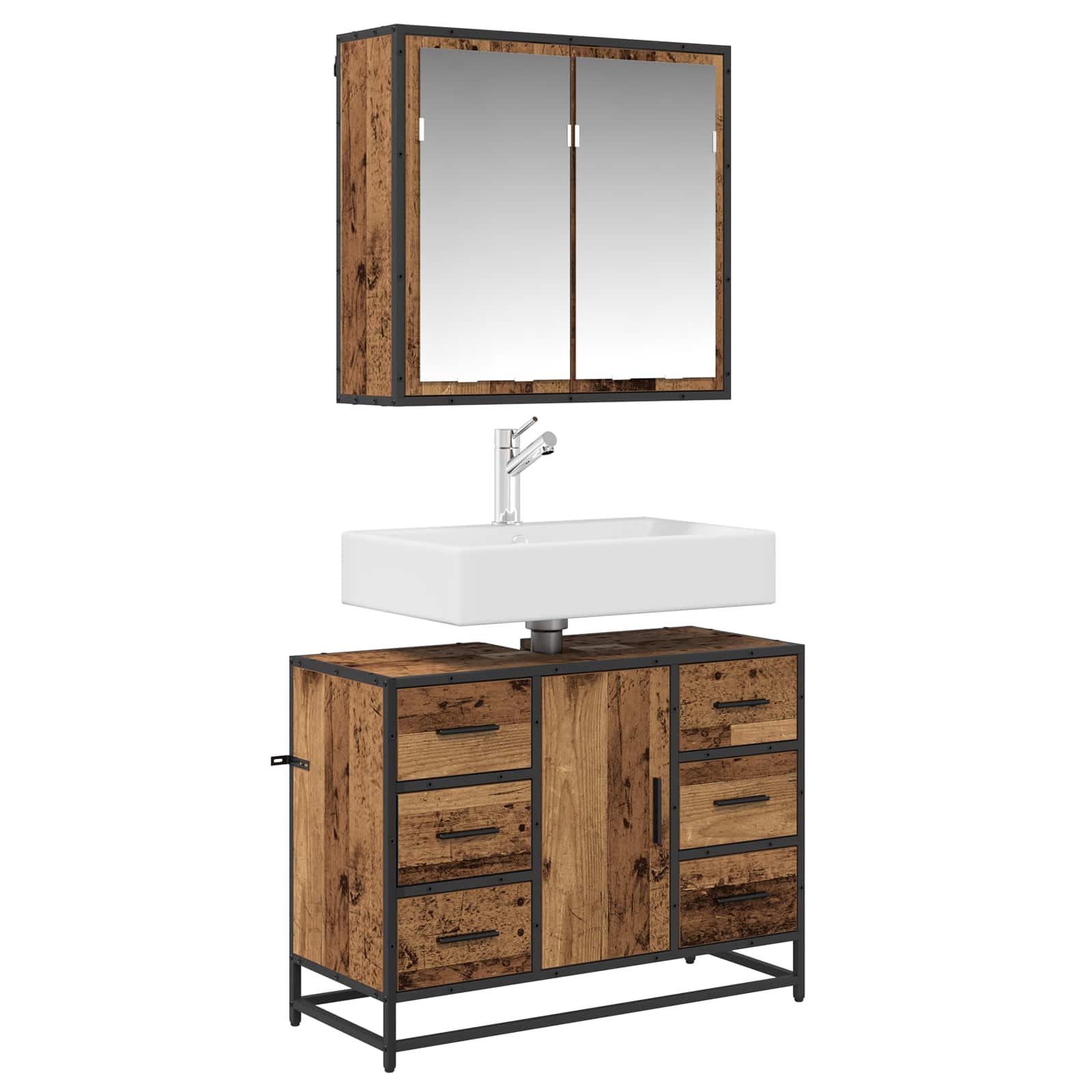 Ensemble de mobilier de salle de bain 2 pc Bois Ancien