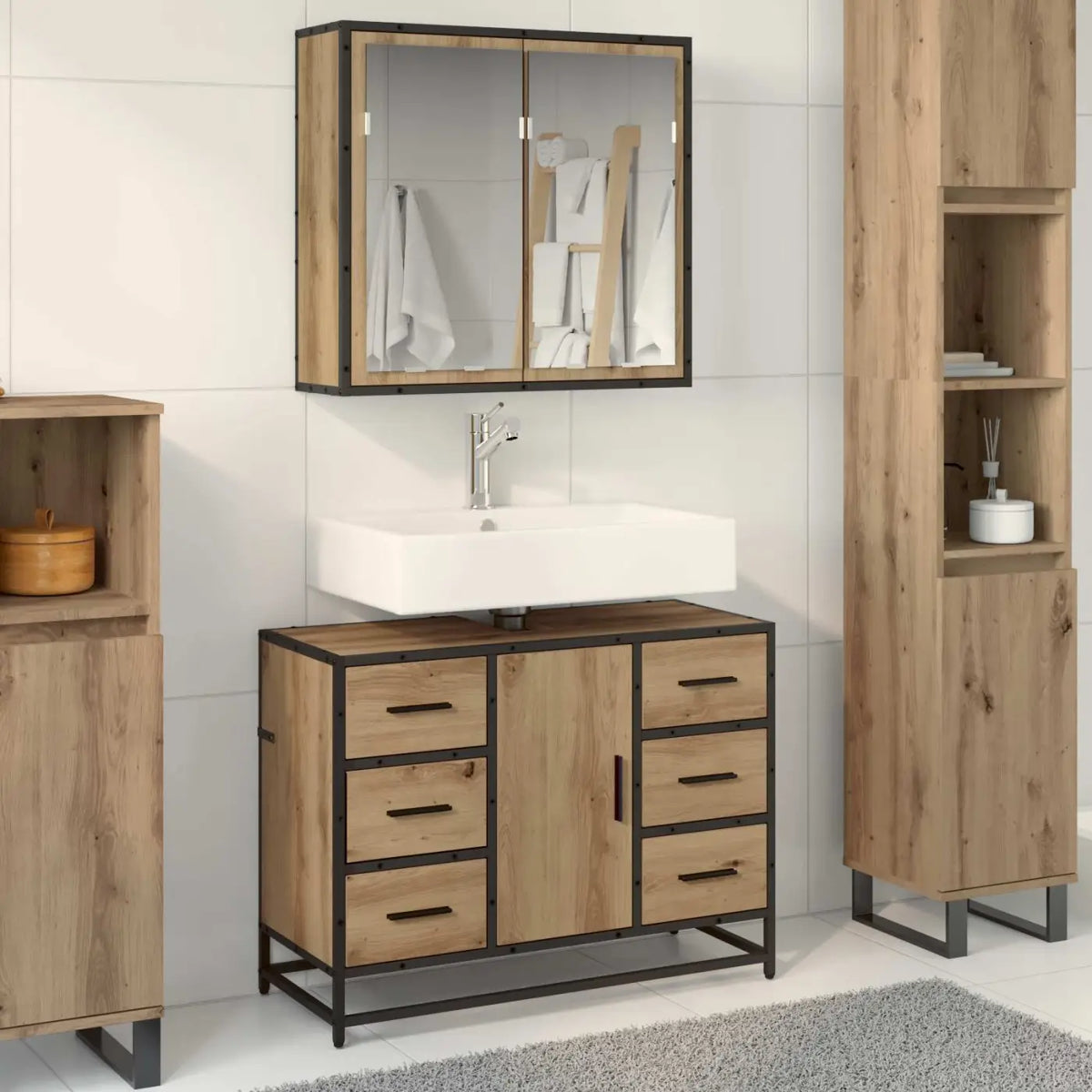 Ensemble de mobilier de salle de bain 2 pc Chêne artisanal - XIOS