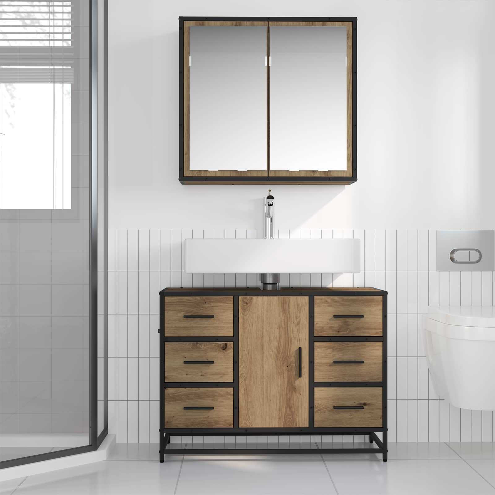 Ensemble de mobilier de salle de bain 2 pc Chêne artisanal