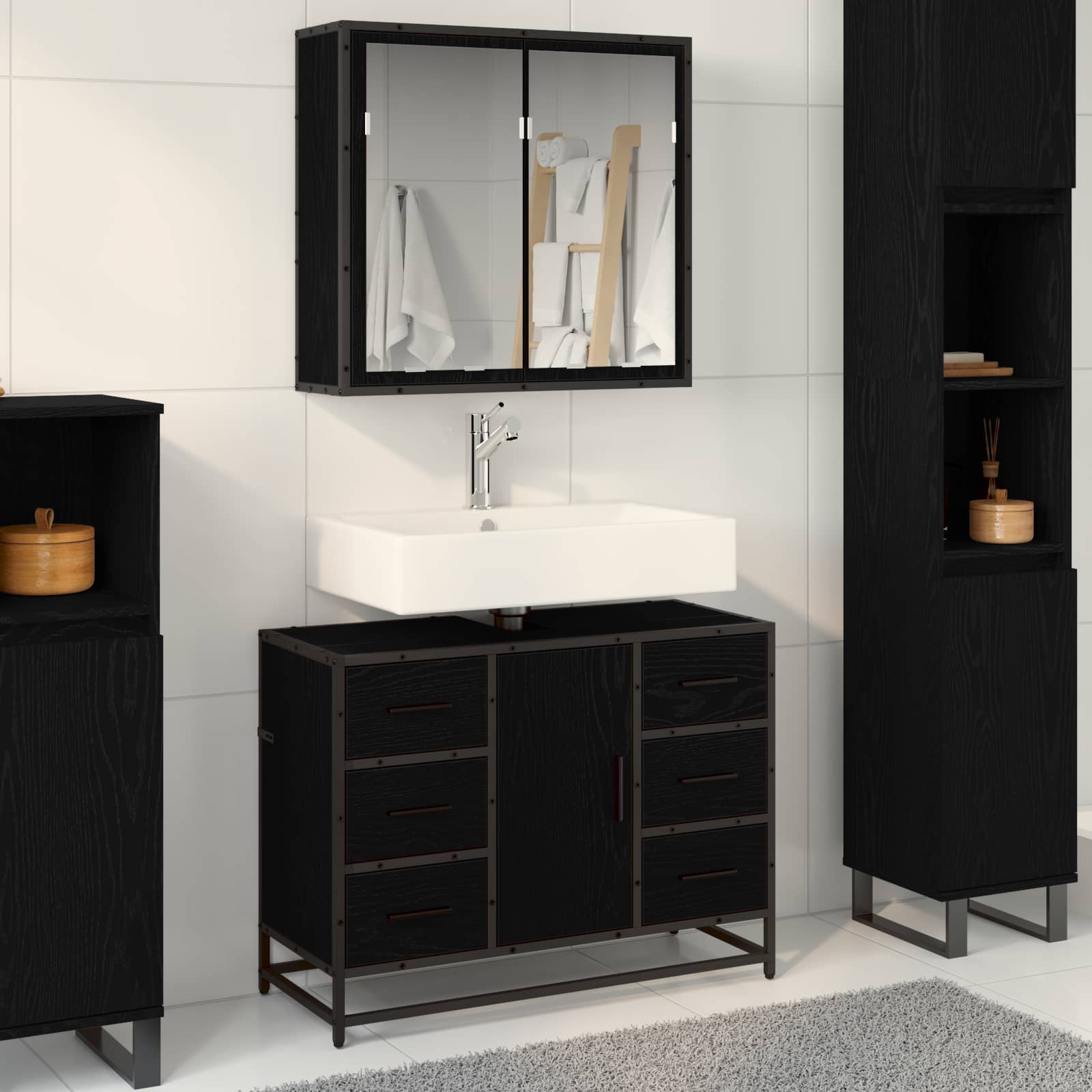 Ensemble de mobilier de salle de bain 2 pc Chêne noir