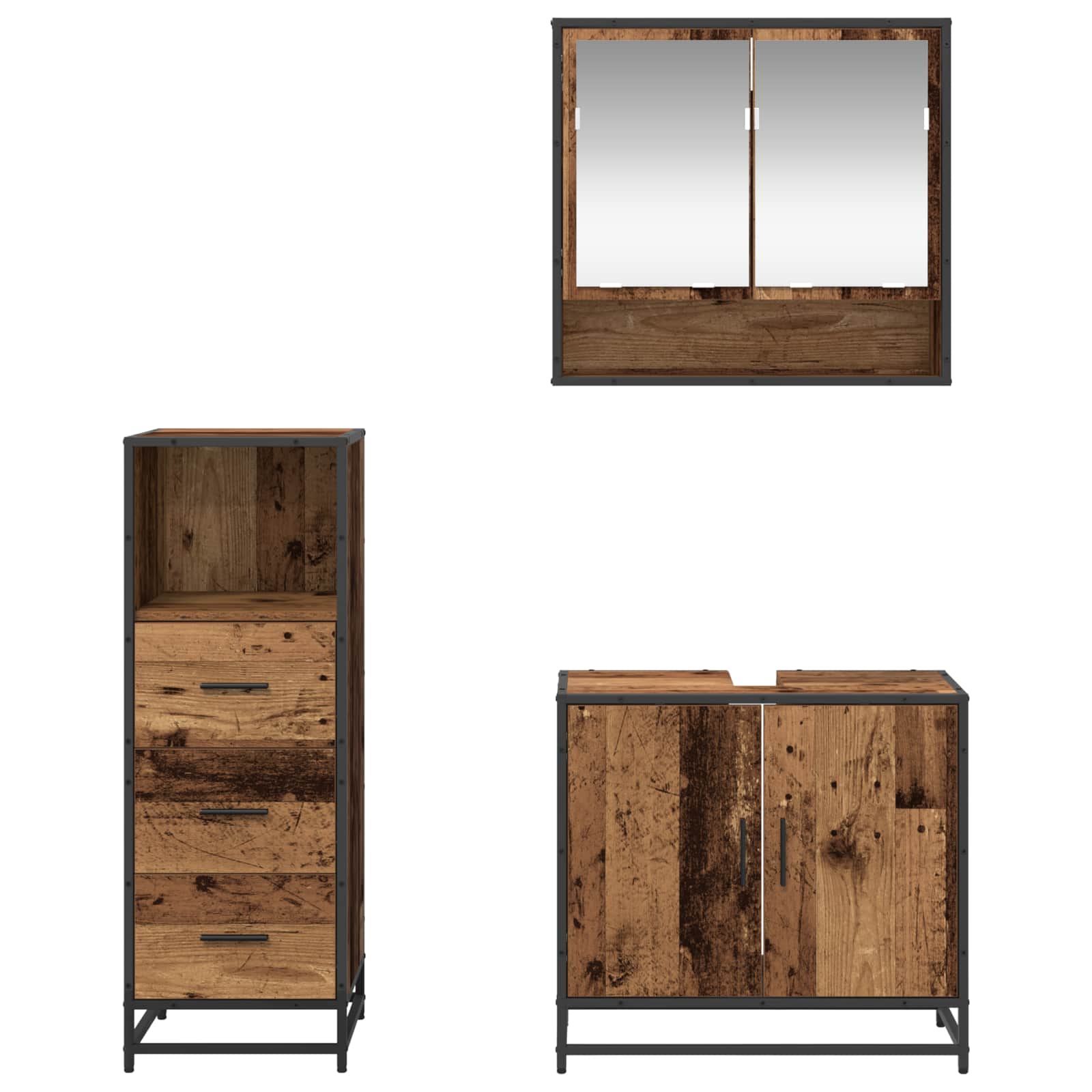Ensemble de mobilier de salle de bain 3 pc Bois Ancien