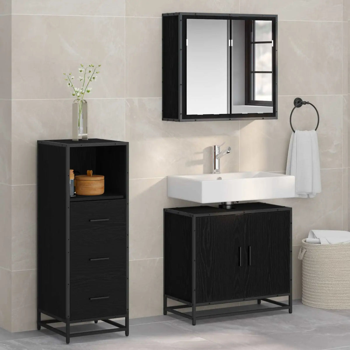 Ensemble de mobilier de salle de bain 3 pc Chêne noir - XIOS