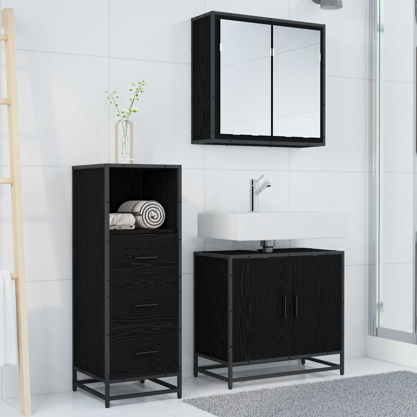 Ensemble de mobilier de salle de bain 3 pc Chêne noir