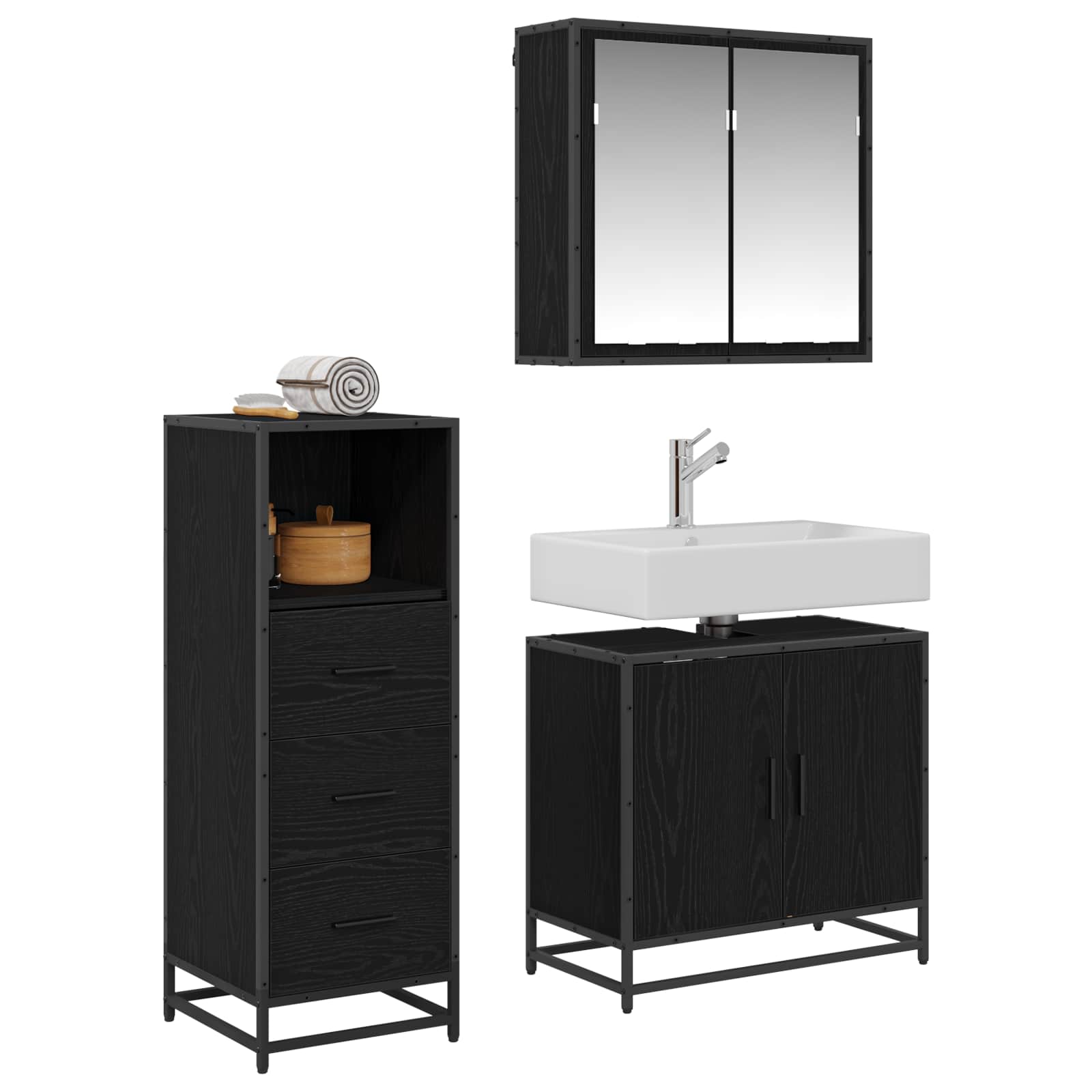 Ensemble de mobilier de salle de bain 3 pc Chêne noir