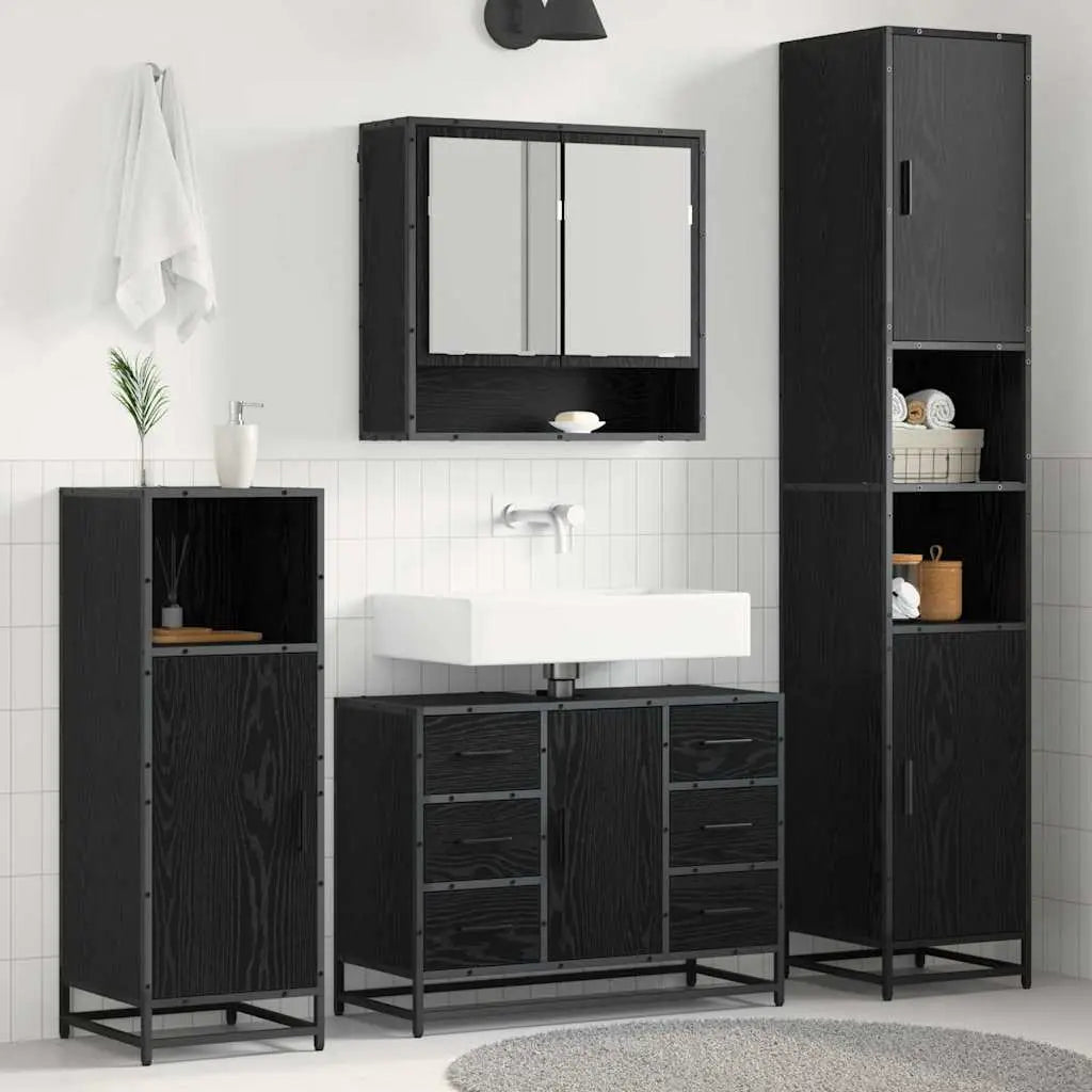 Ensemble de mobilier de salle de bain 4 pièces Chêne noir - XIOS