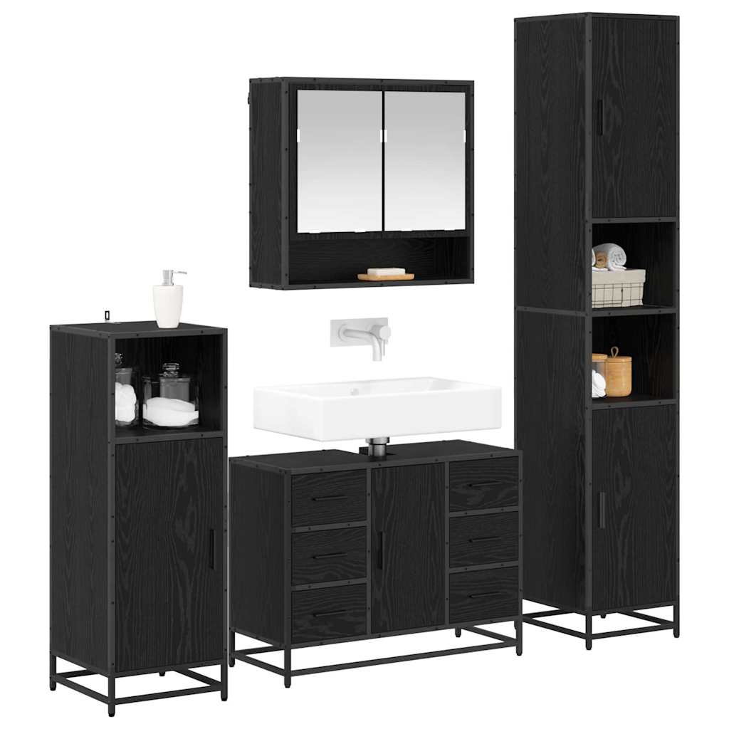 Ensemble de mobilier de salle de bain 4 pièces Chêne noir