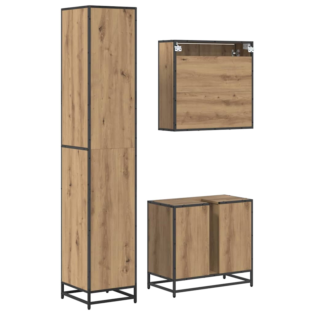 Ensemble de mobilier de salle de bain 3 pièces Chêne artisanal
