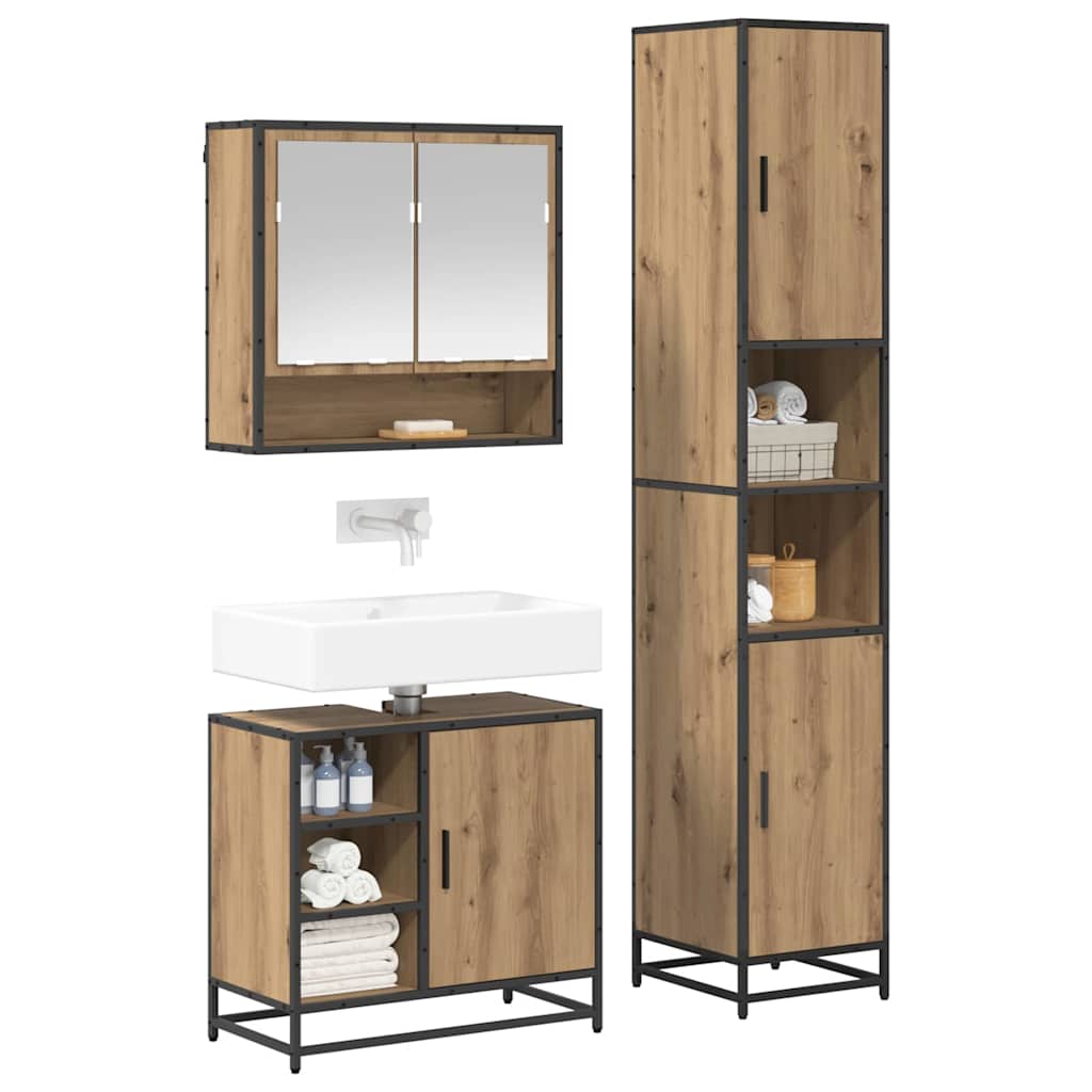 Ensemble de mobilier de salle de bain 3 pièces Chêne artisanal