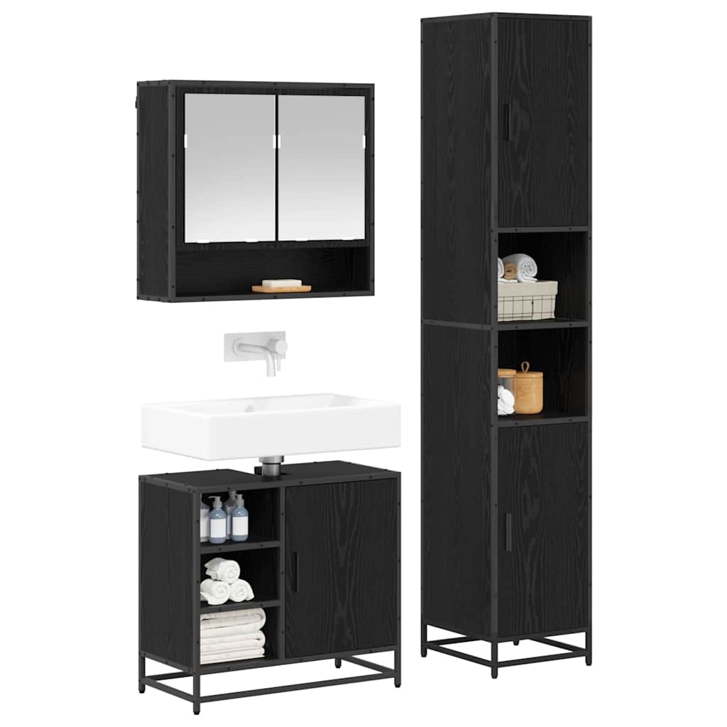 Ensemble de mobilier de salle de bain 3 pièces Chêne noir