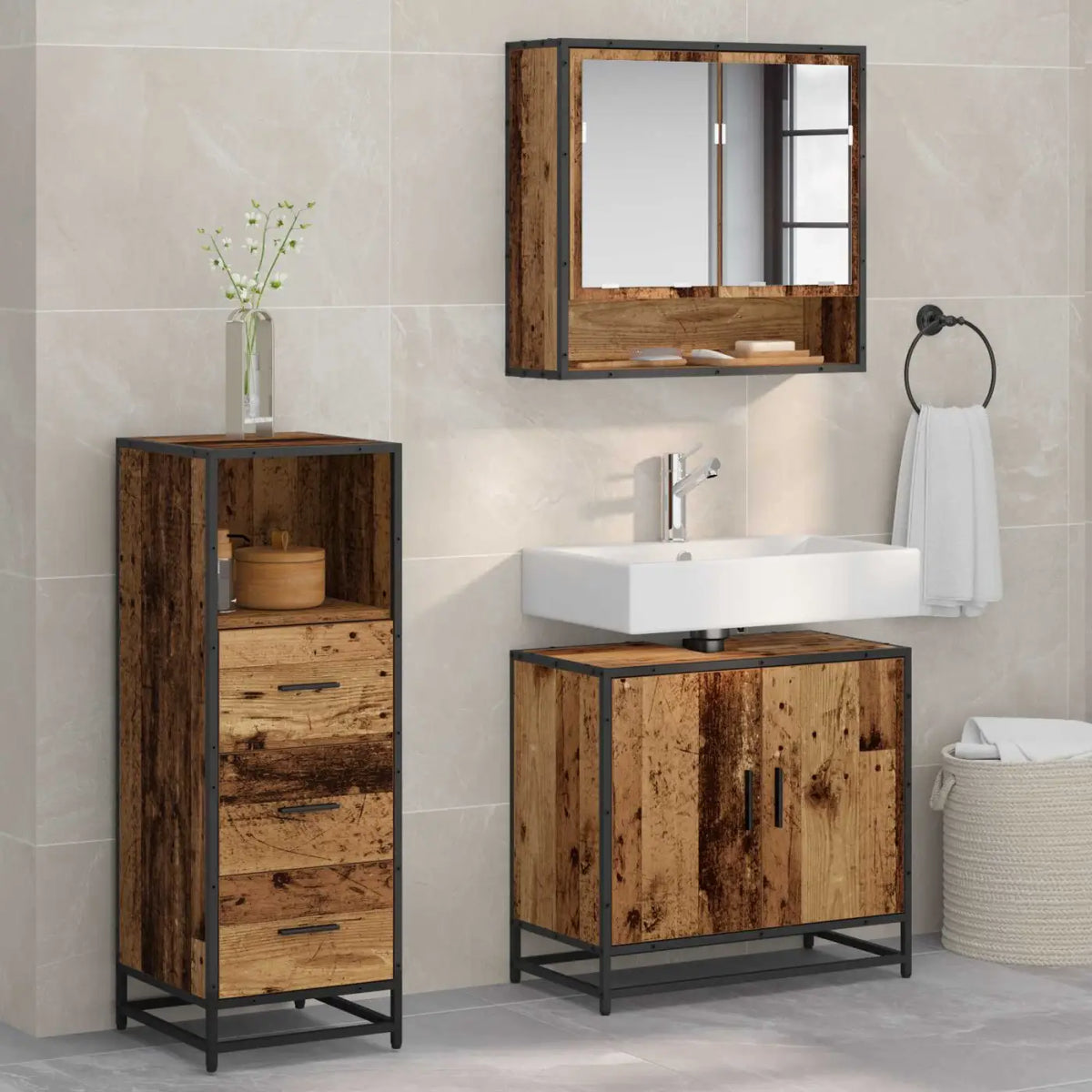 Ensemble de mobilier de salle de bain 3 pc Bois Ancien - XIOS