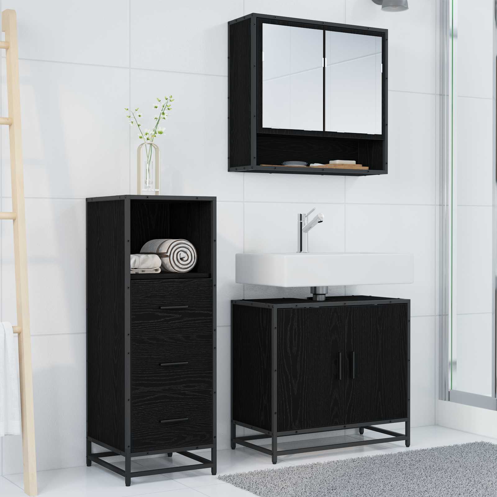 Ensemble de mobilier de salle de bain 3 pc Chêne noir