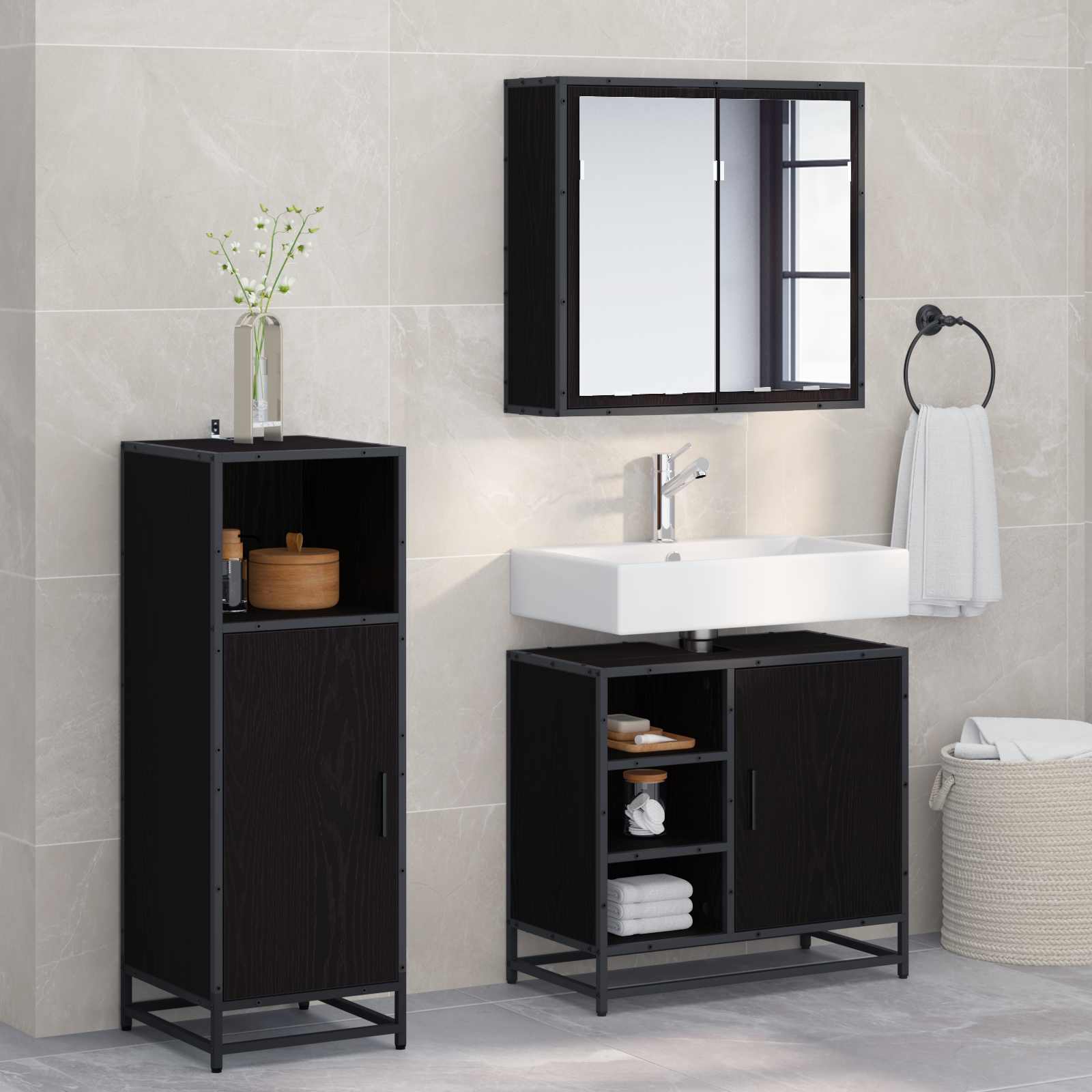 Ensemble de mobilier de salle de bain 3 pc Chêne noir
