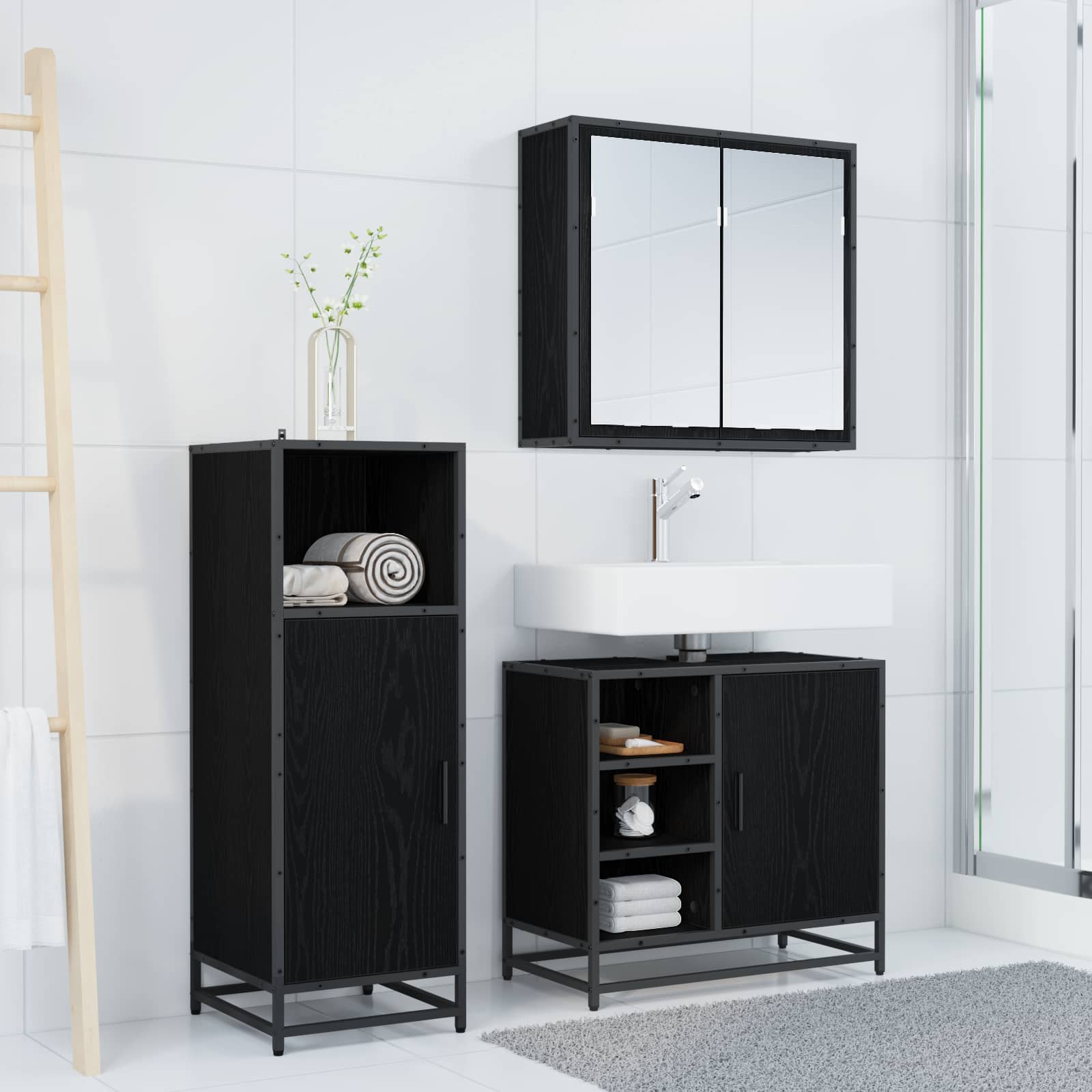 Ensemble de mobilier de salle de bain 3 pc Chêne noir