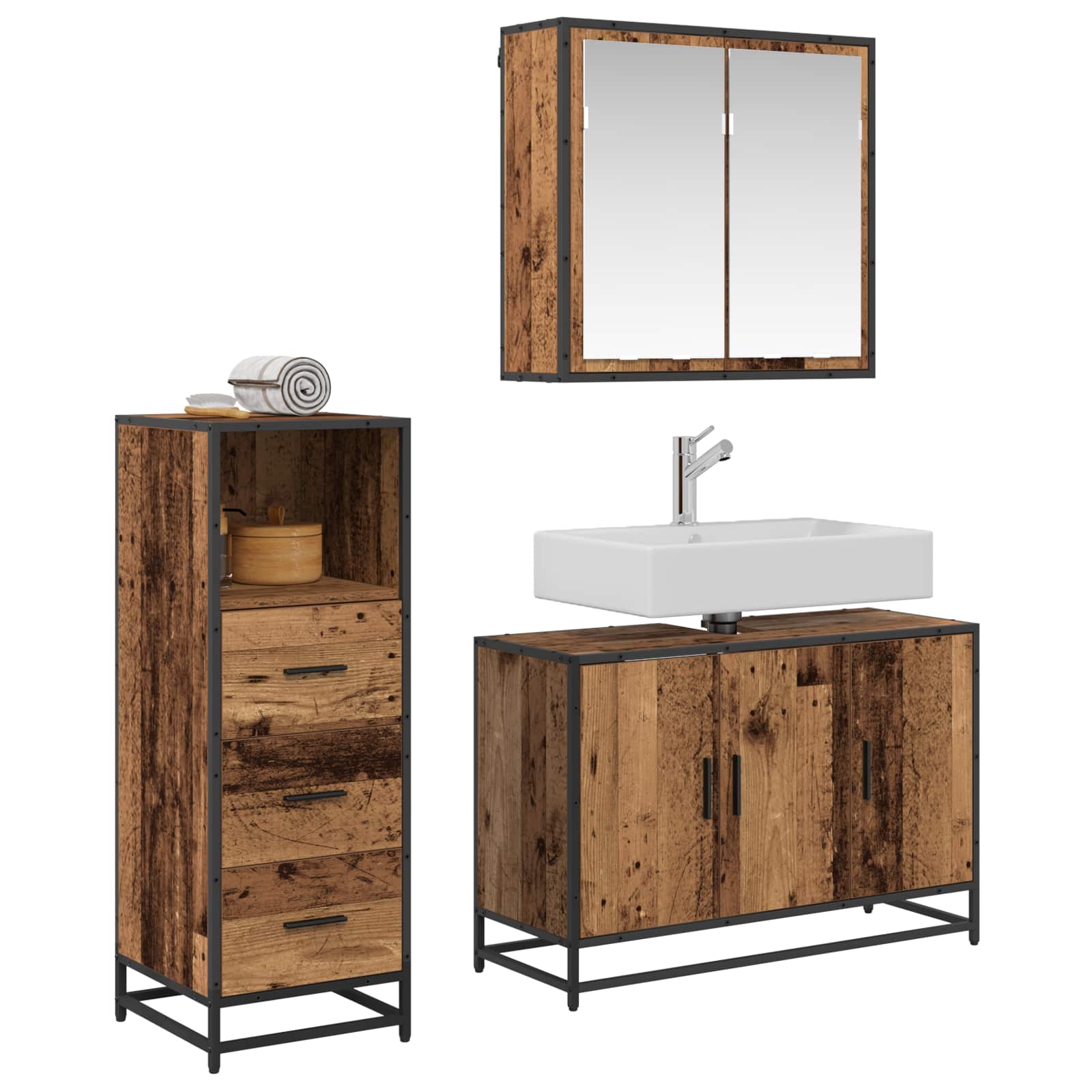 Ensemble de mobilier de salle de bain 3 pièces Bois Ancien