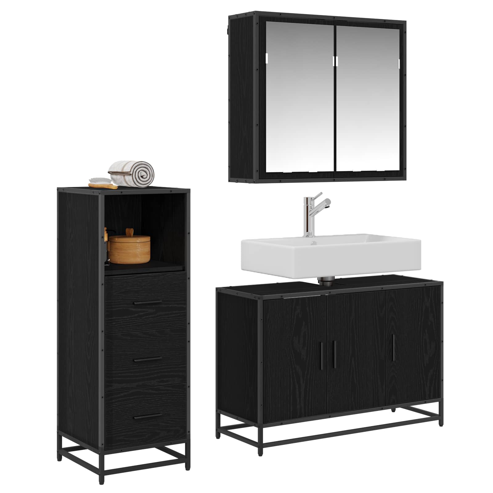 Ensemble de mobilier de salle de bain 3 pièces Chêne noir