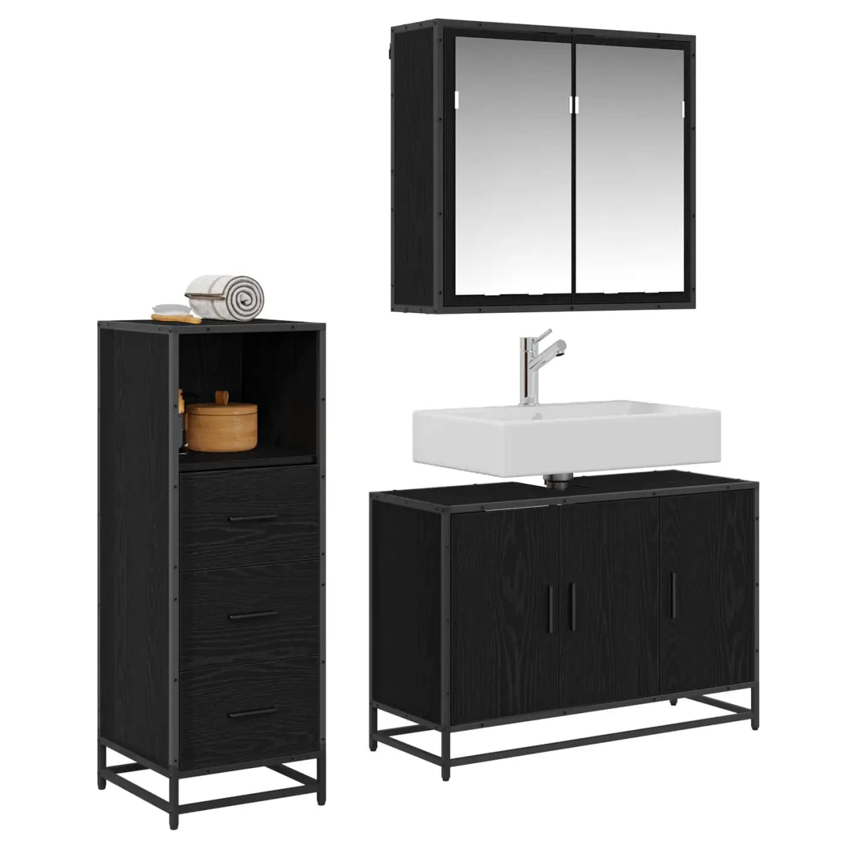 Ensemble de mobilier de salle de bain 3 pièces Chêne noir - XIOS