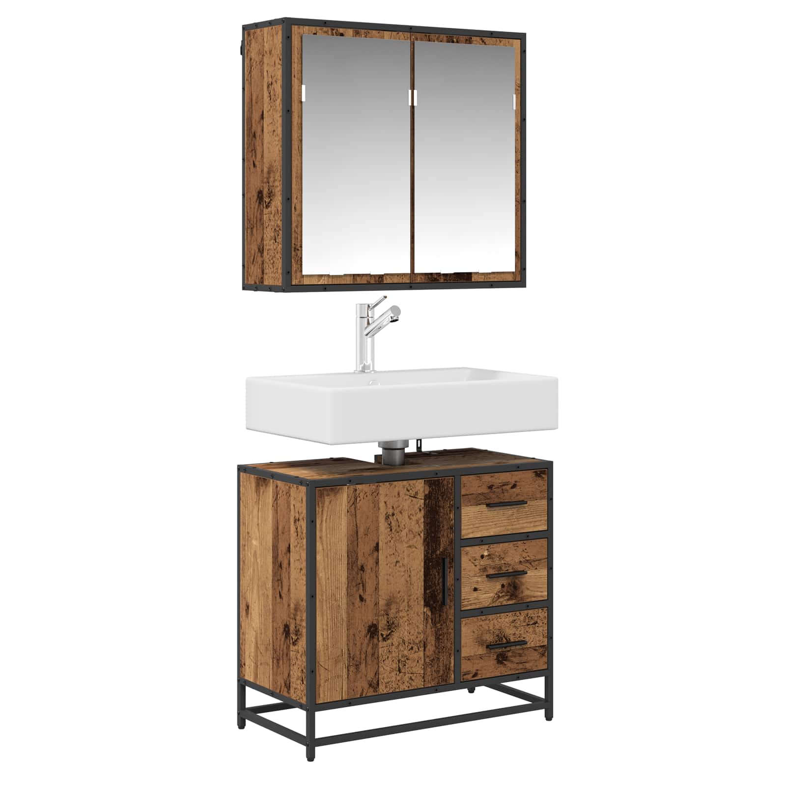 Ensemble de mobilier de salle de bain 2 pc Bois Ancien