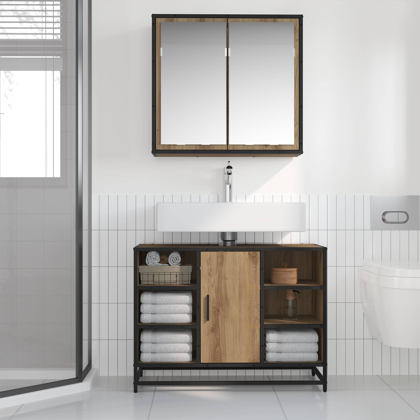 Ensemble de mobilier de salle de bain 2 pc Chêne artisanal