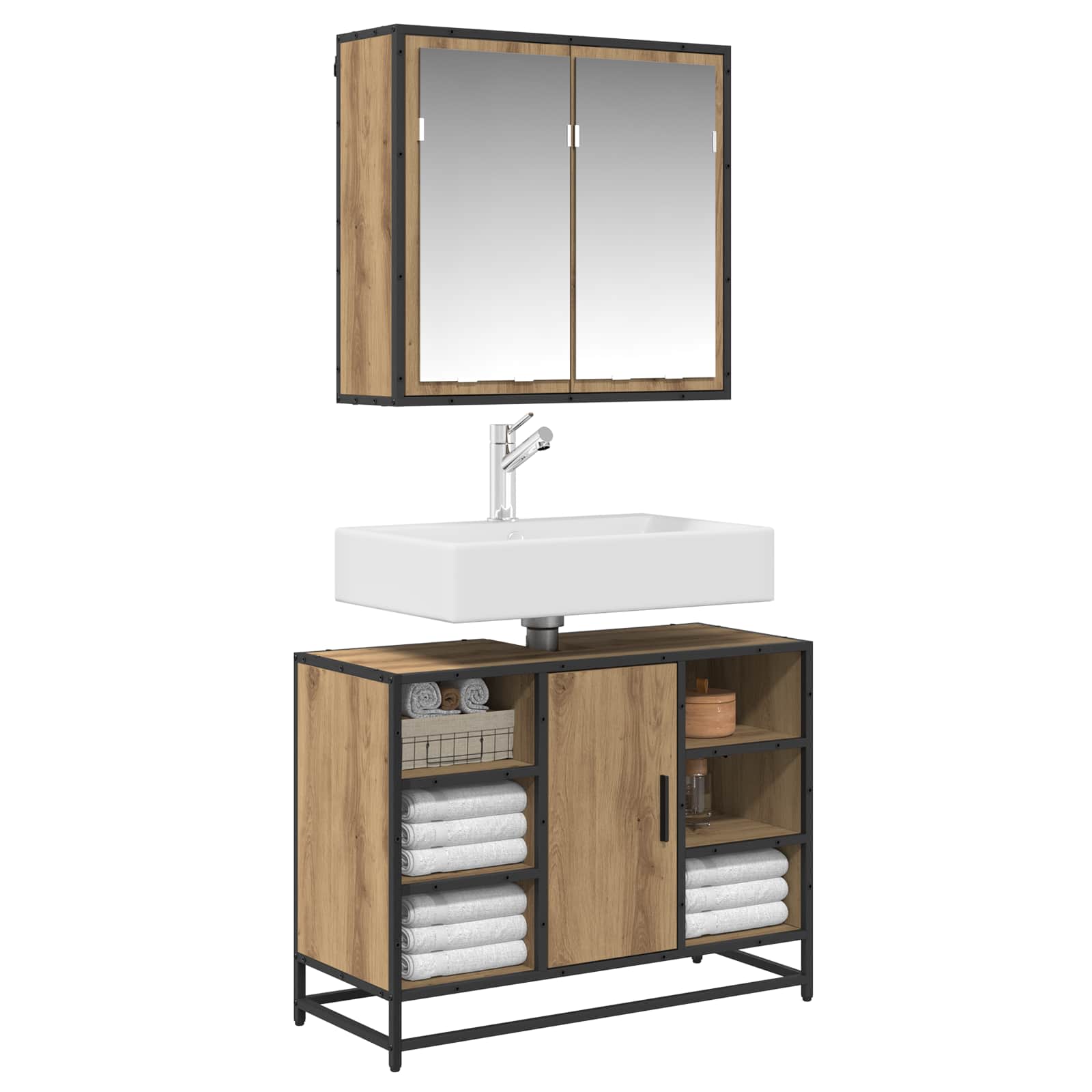 Ensemble de mobilier de salle de bain 2 pc Chêne artisanal