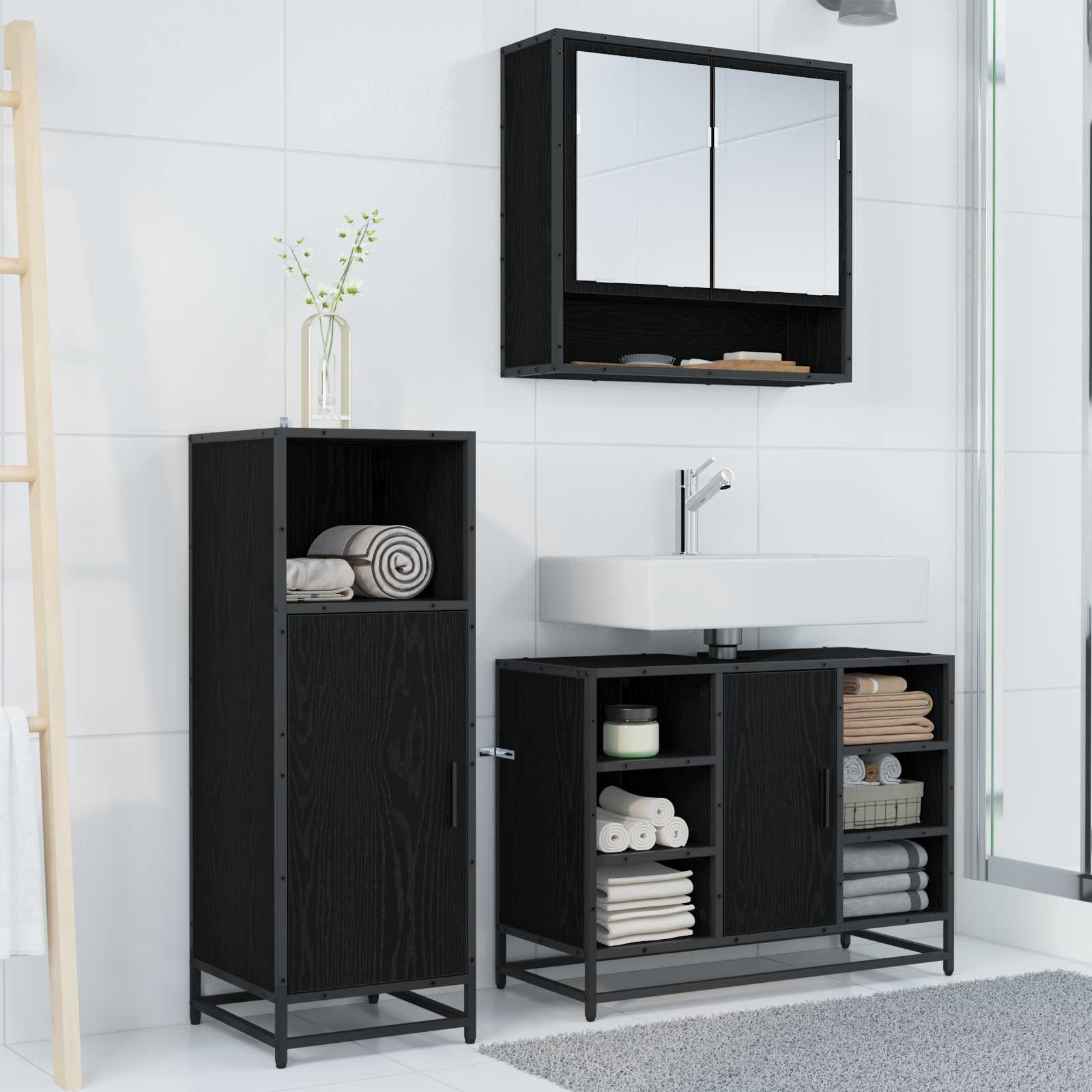 Ensemble de mobilier de salle de bain 3 pièces Chêne noir