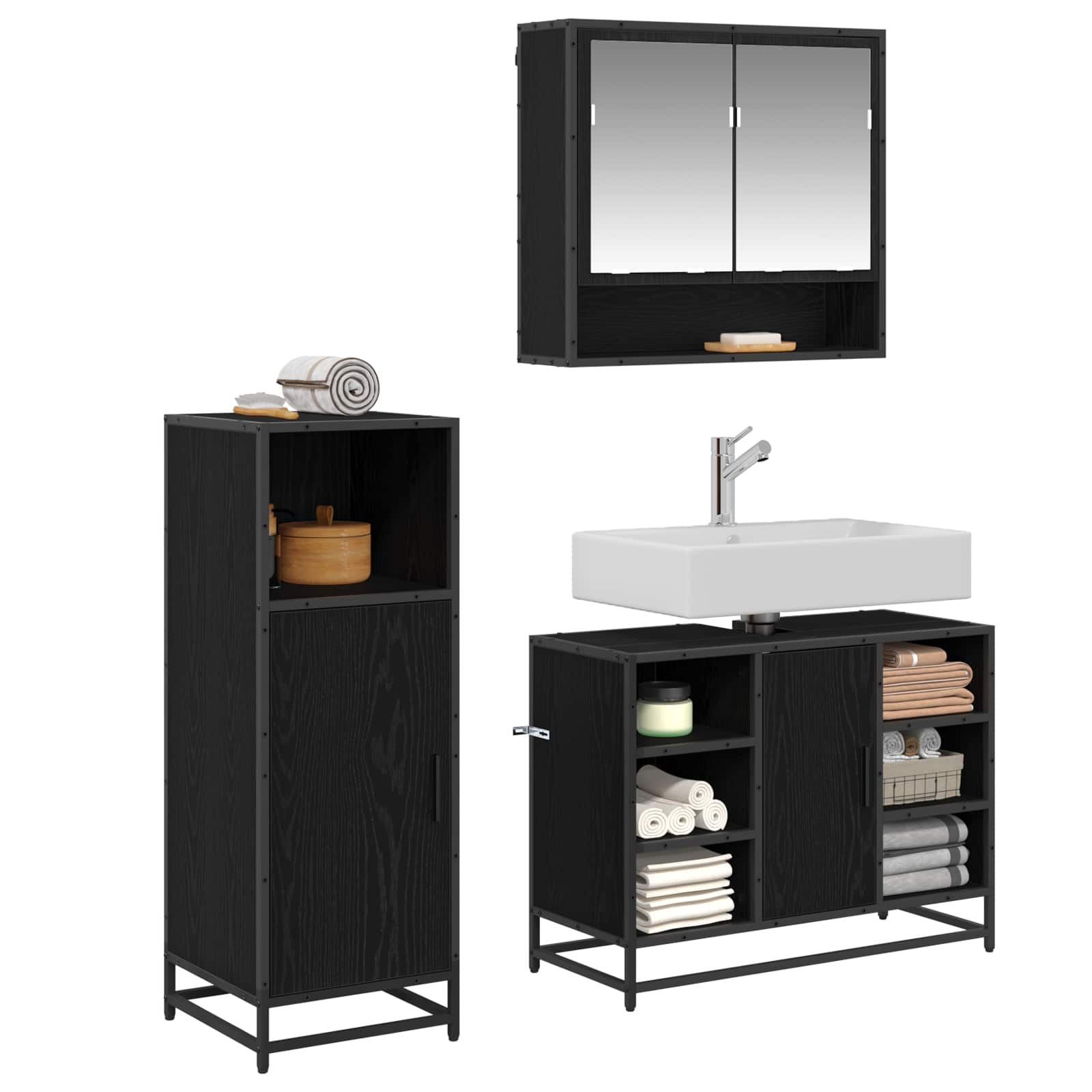 Ensemble de mobilier de salle de bain 3 pièces Chêne noir