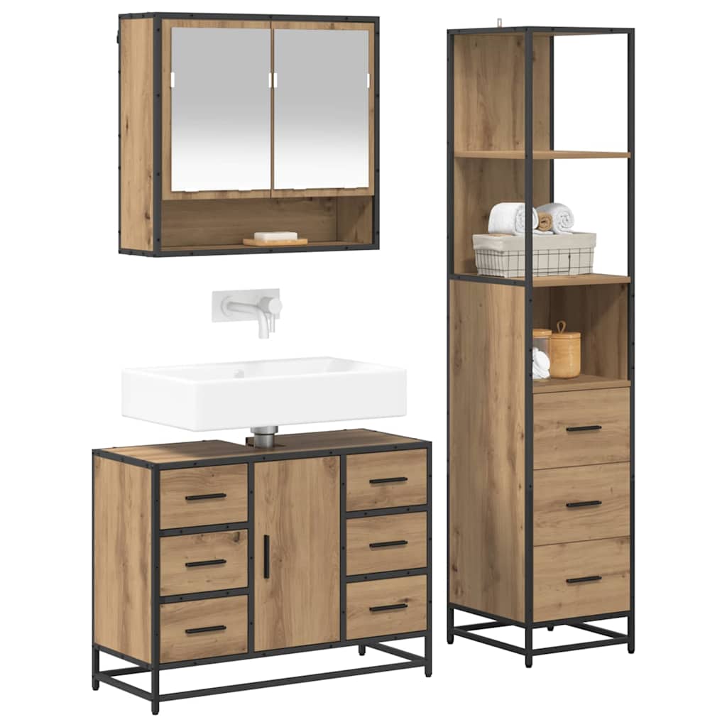 Ensemble de mobilier de salle de bain 3 pc Chêne artisanal