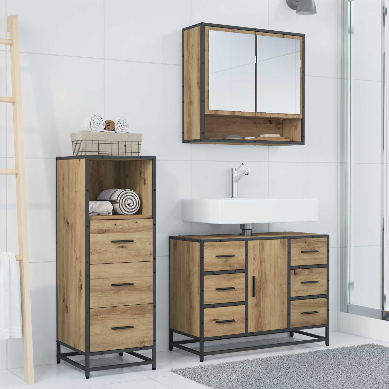 Ensemble de mobilier de salle de bain 3 pc Chêne artisanal